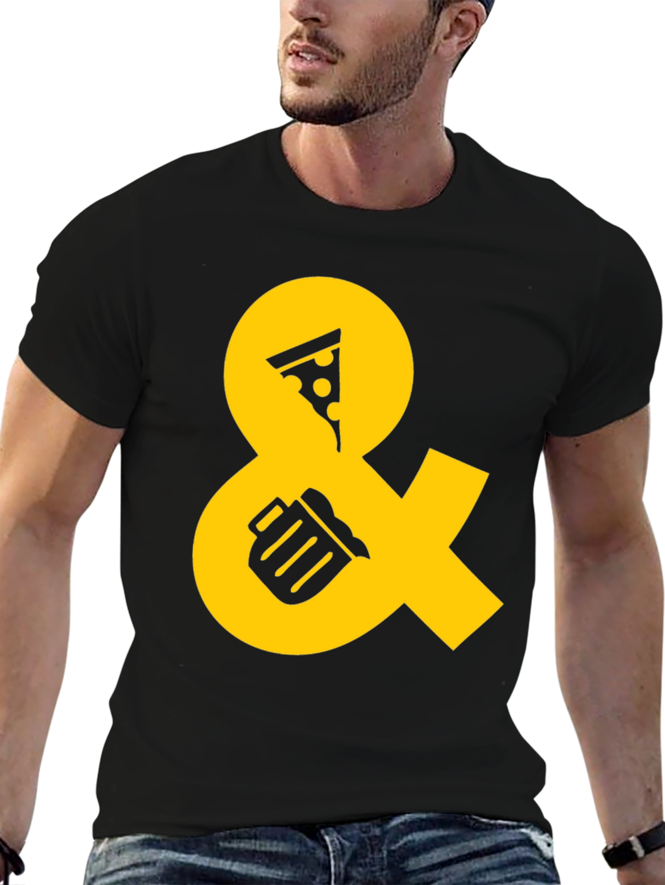 Pizza and Beer Graphic Tee - Black Casual Shirt