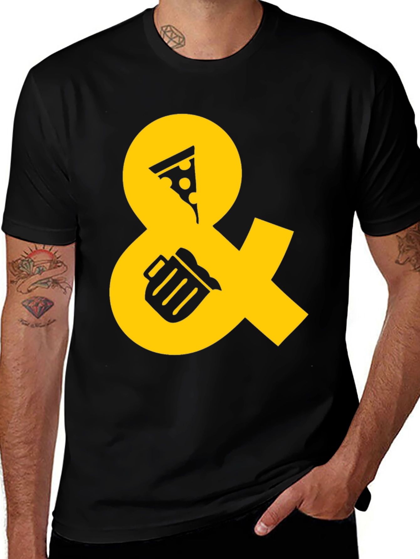 Pizza and Beer Graphic Tee - Black Casual Shirt
