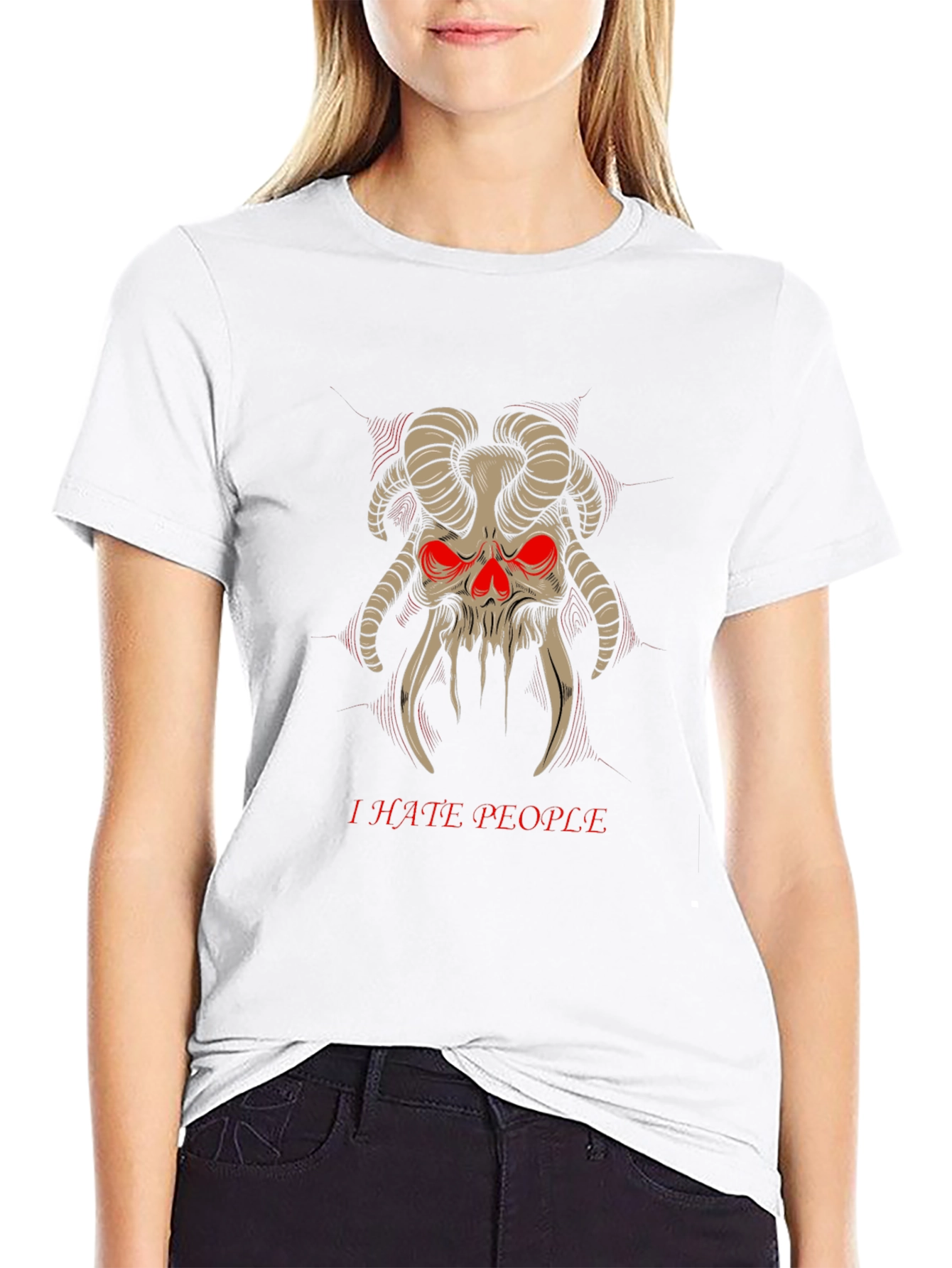 I Hate People Skull Horns T-Shirt Black