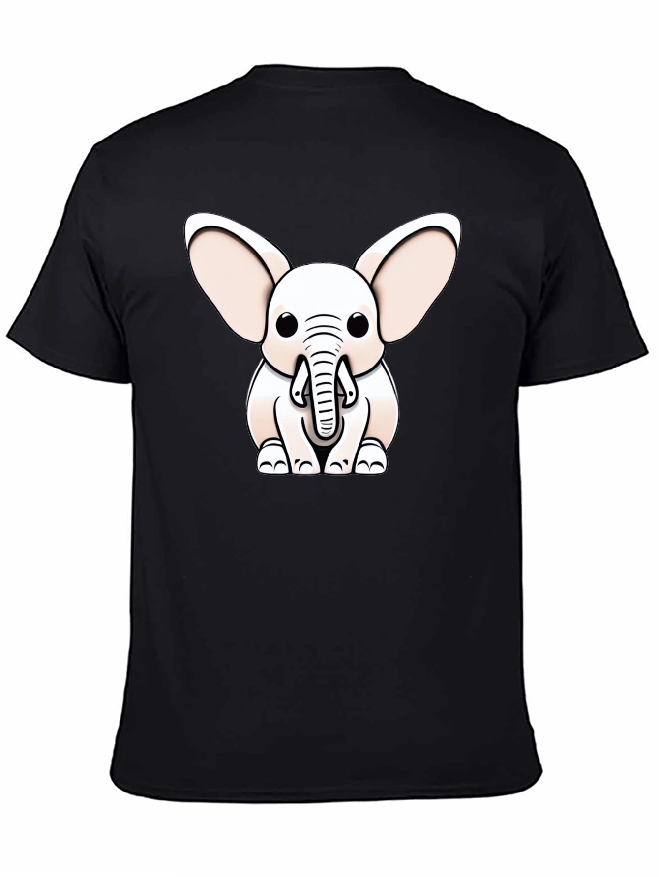 Cute Cartoon Elephant Graphic Tee - Black Cotton Blend