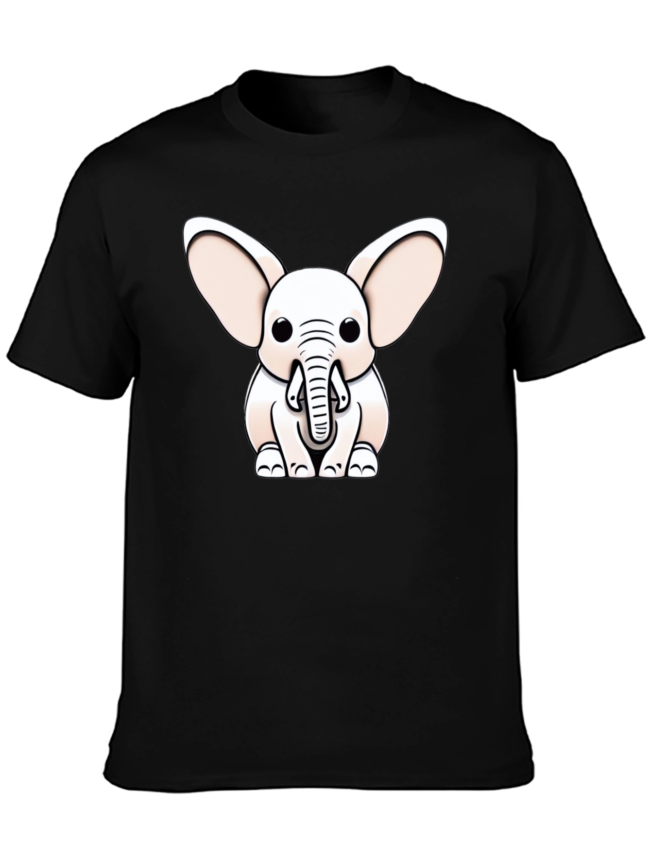 Cute Cartoon Elephant Graphic Tee - Black Cotton Blend