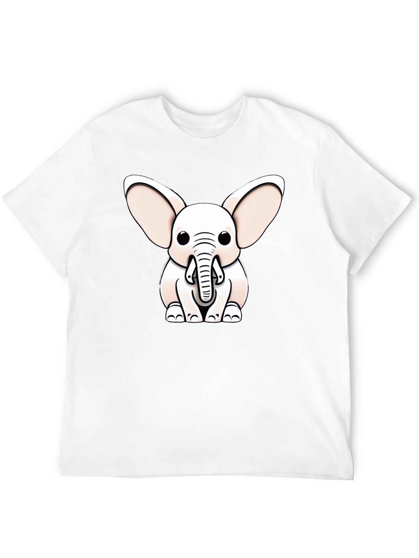 Cute Cartoon Elephant Graphic Tee - Black Cotton Blend