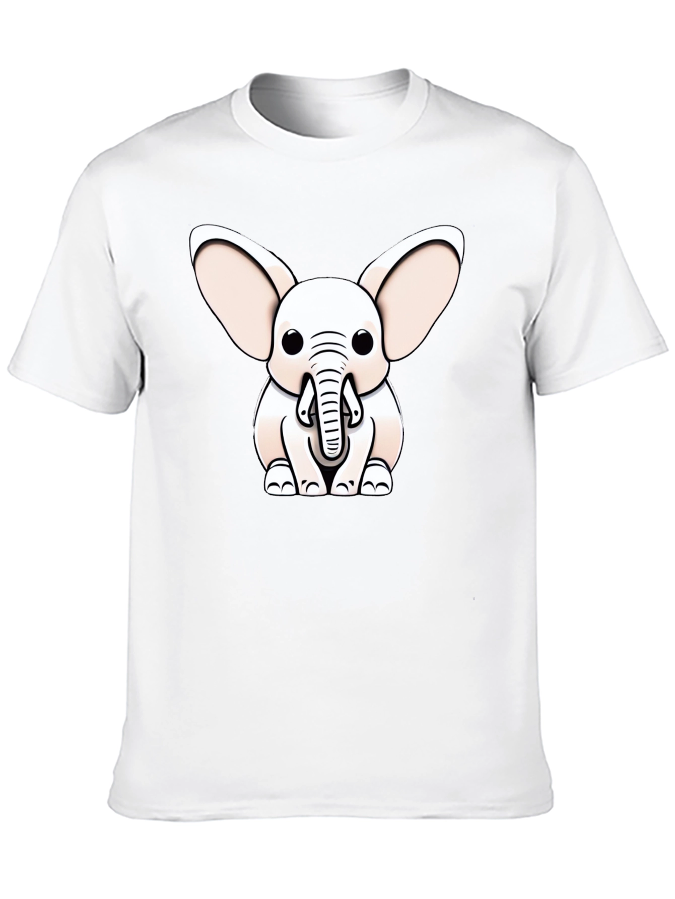 Cute Cartoon Elephant Graphic Tee - Black Cotton Blend