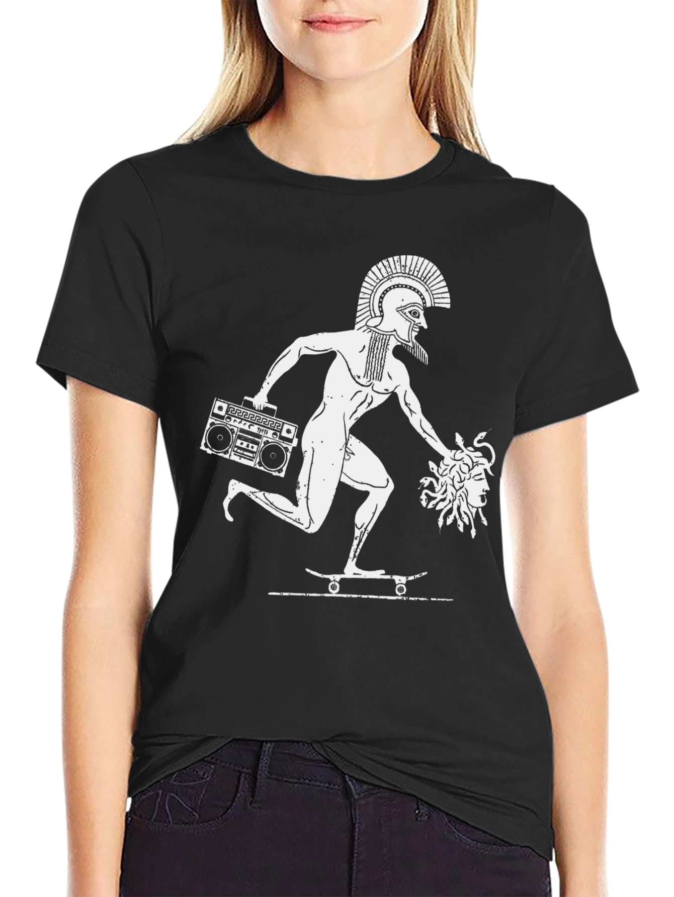 Skateboarder T-Shirt with Greek Warrior & Medusa