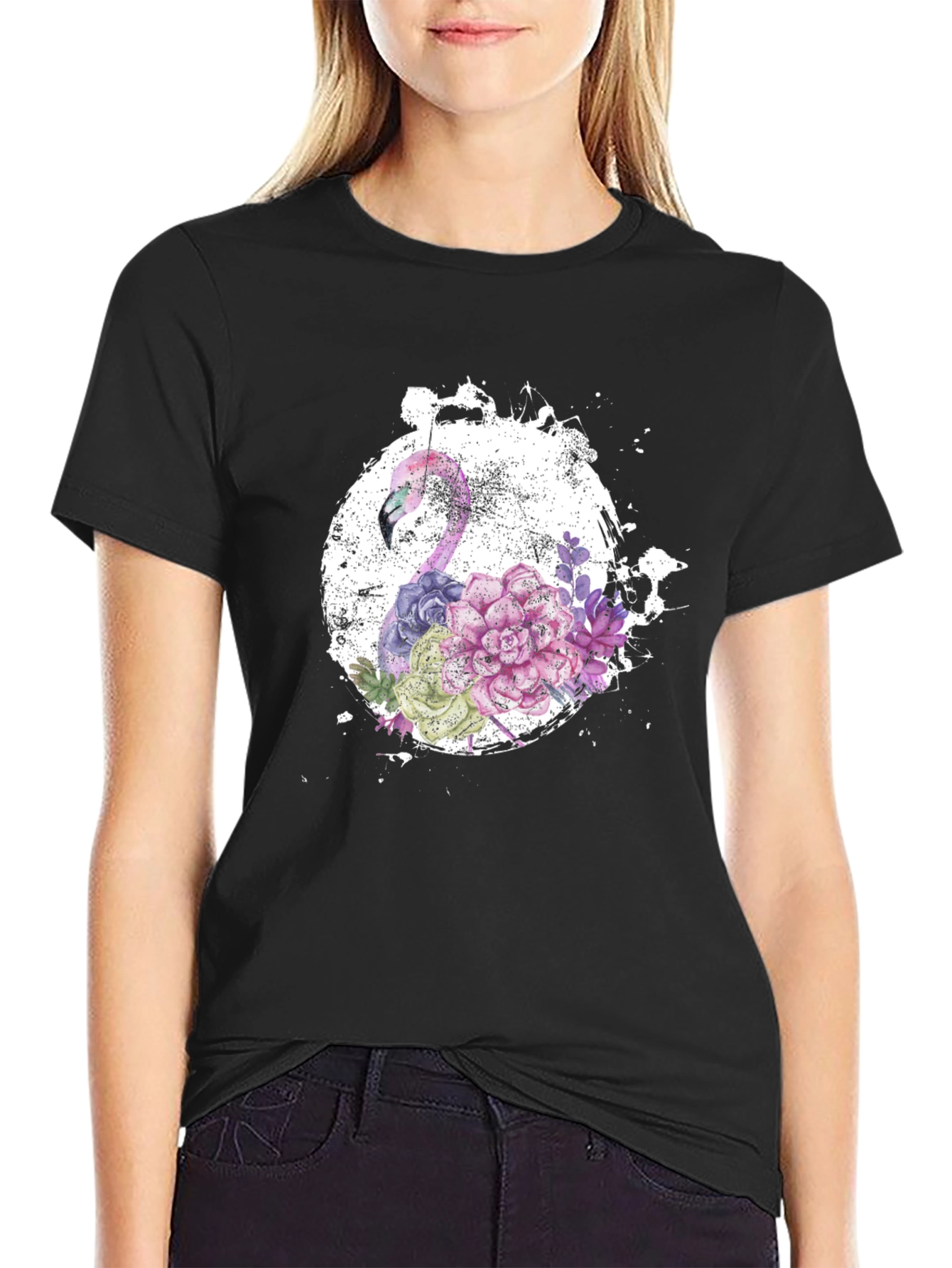 Floral Flamingo Graphic Tee - Unique Design