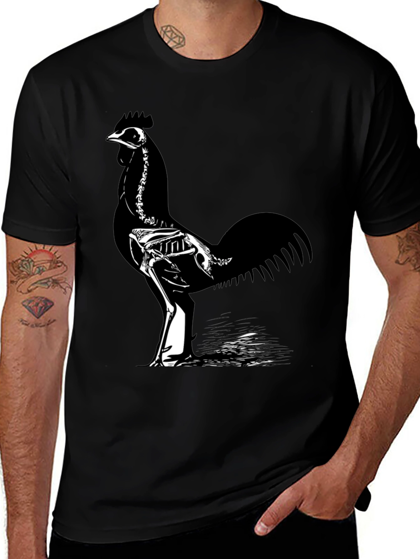 Skeleton Rooster T-Shirt - Black