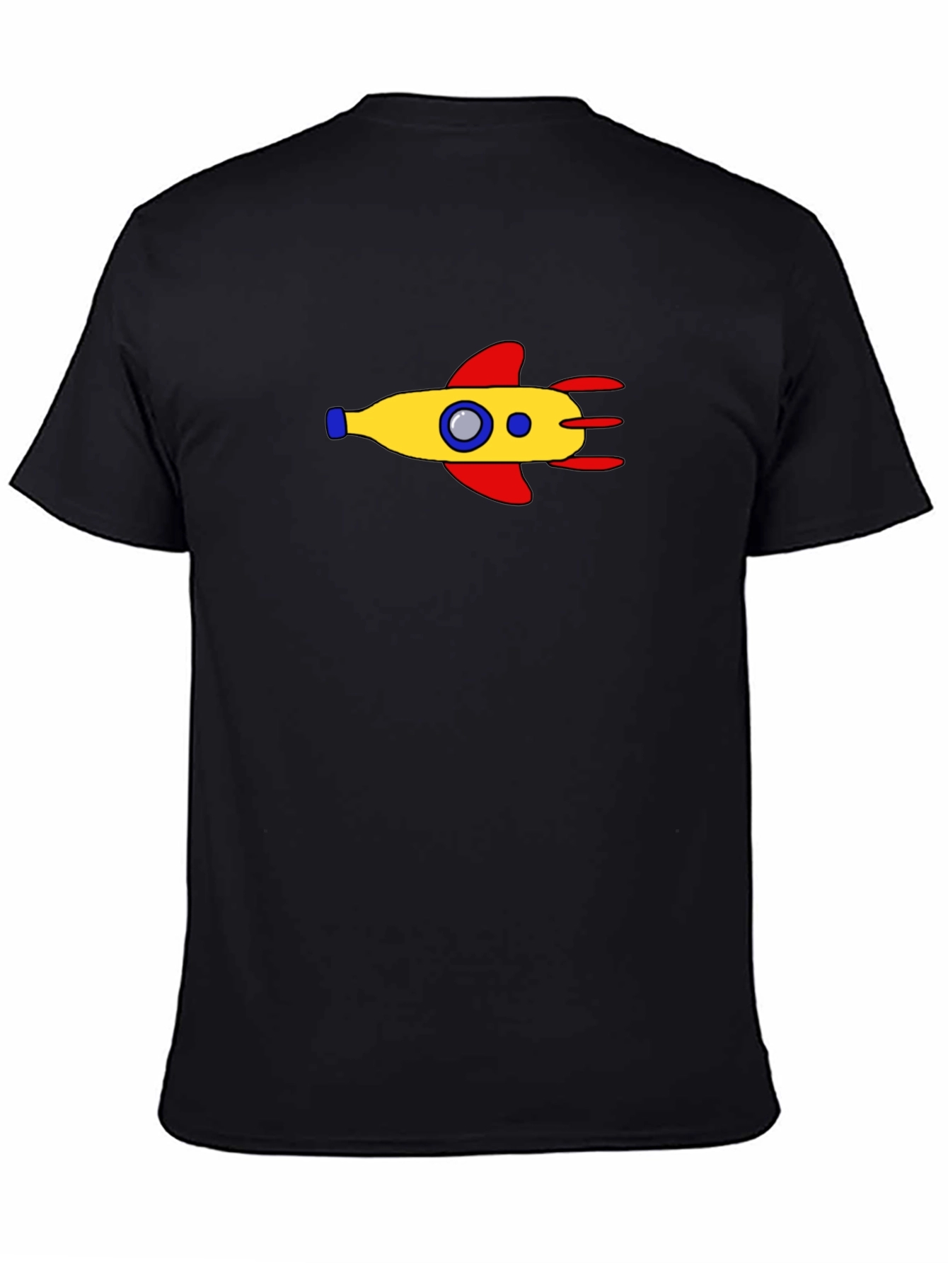 Retro Rocket Graphic Tee - Black Cotton Blend