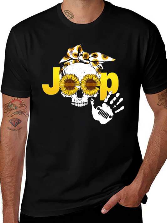 Jeep Skull Sunflower Graphic T-Shirt