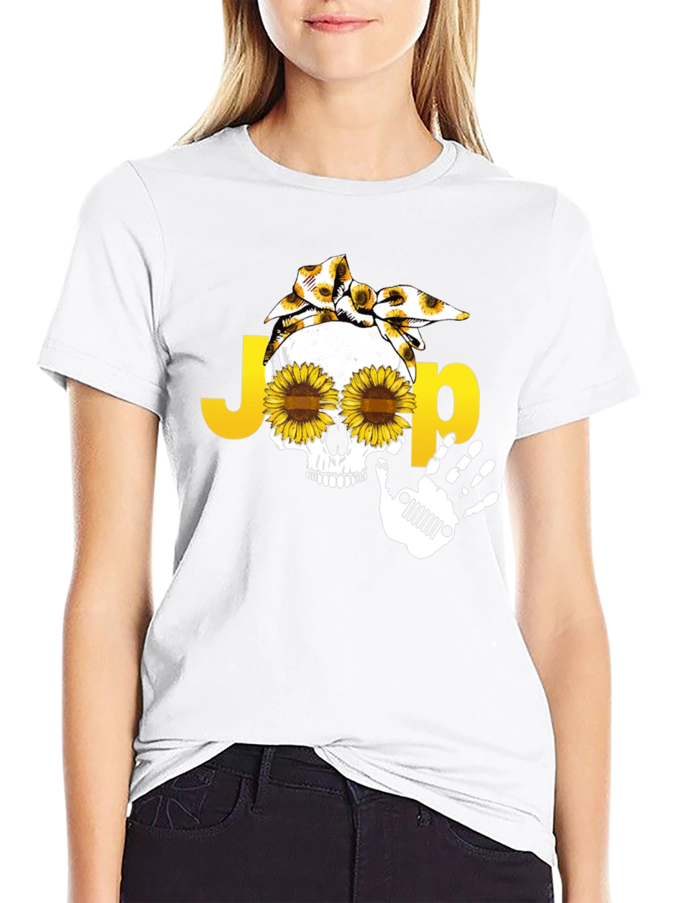 Jeep Skull Sunflower Graphic T-Shirt