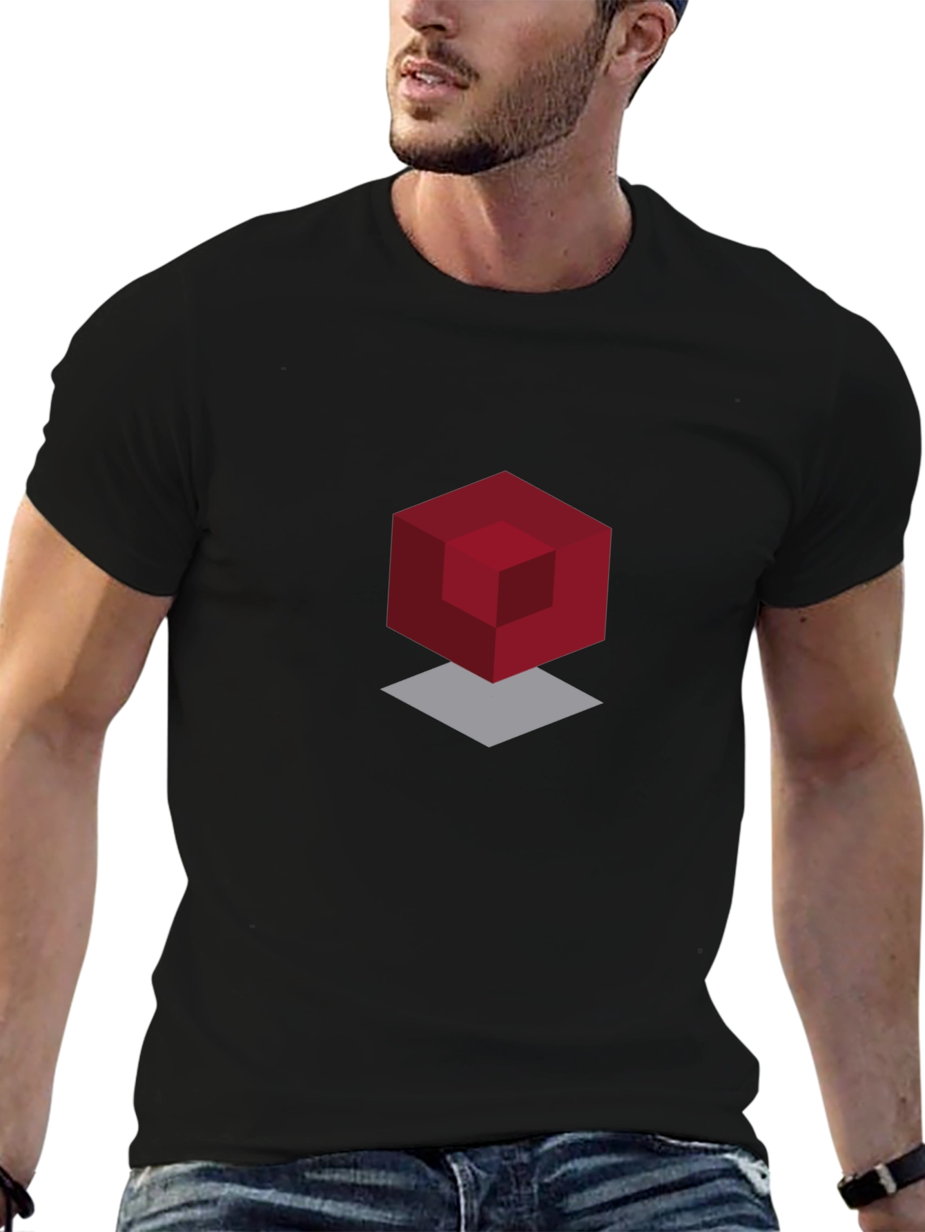 Geometric Cube Graphic Black T-Shirt