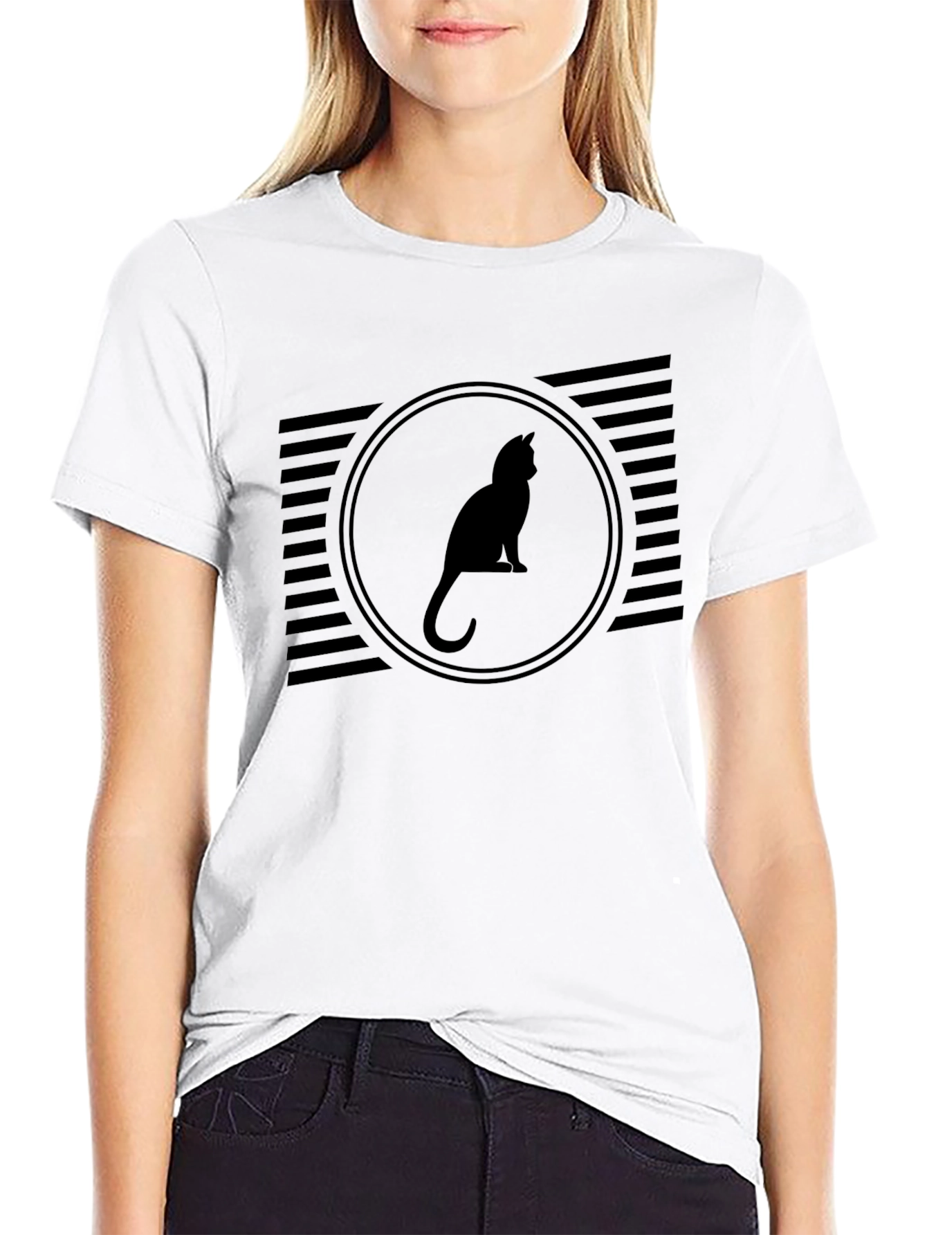 Black Cat Silhouette Graphic T-Shirt
