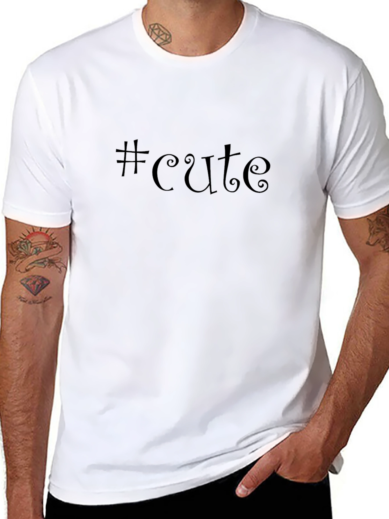 #Cute Black Crew Neck Short Sleeve T-Shirt
