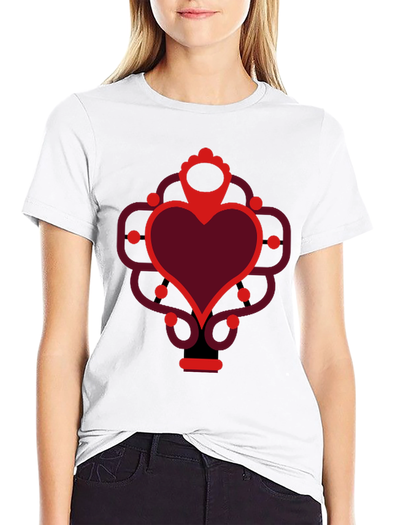 Heart Graphic Print Black Crew Neck Tee