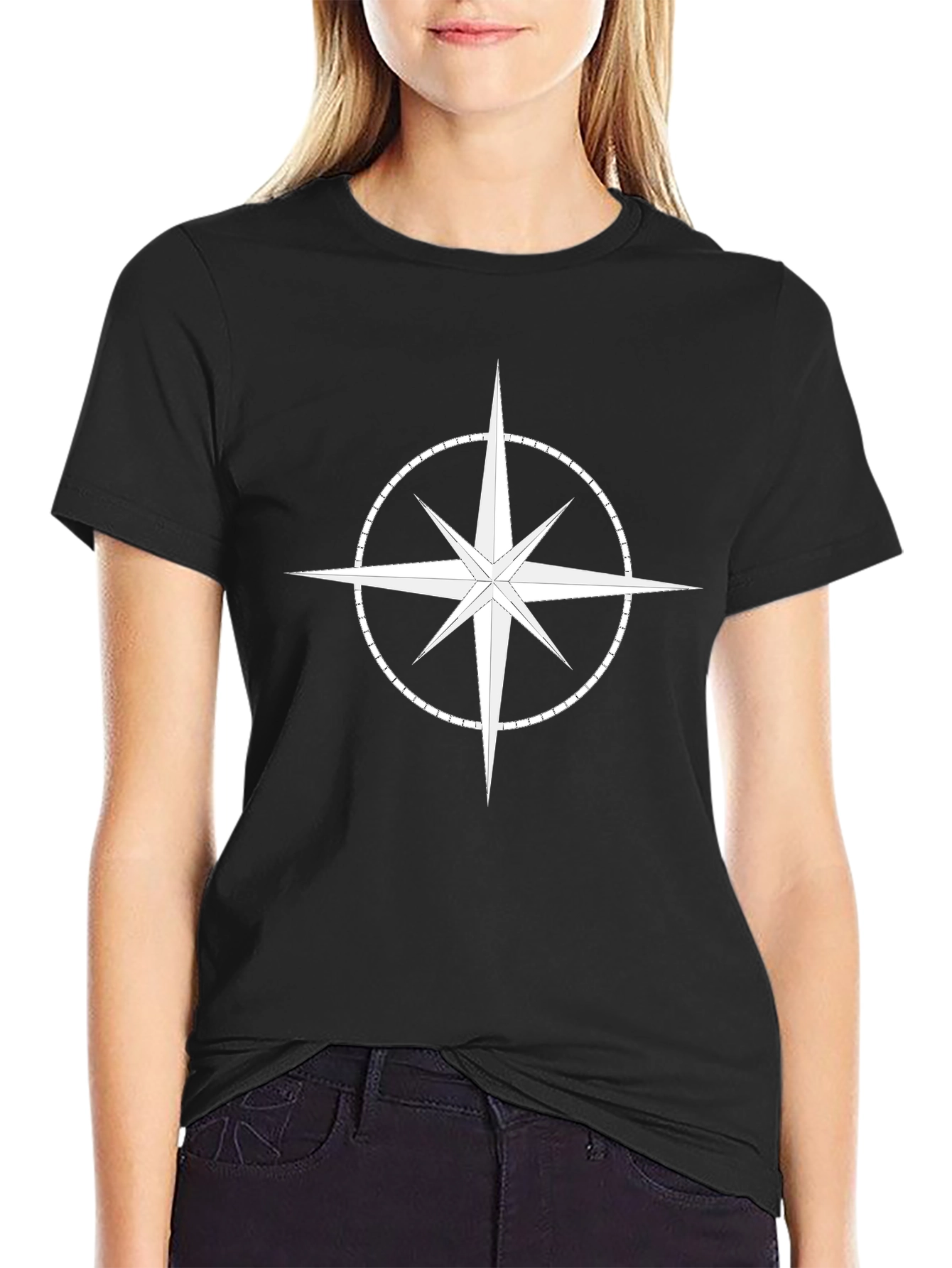 Compass Star Graphic T-Shirt - Stylish Black Cotton Tee