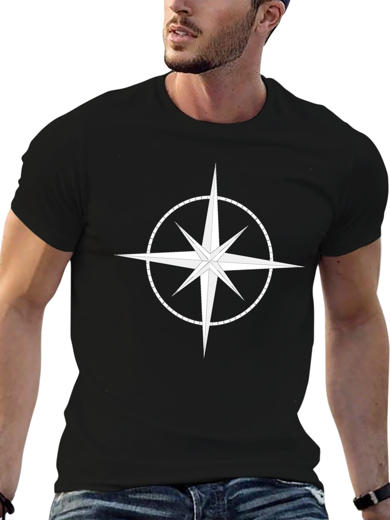 Compass Star Graphic T-Shirt - Stylish Black Cotton Tee