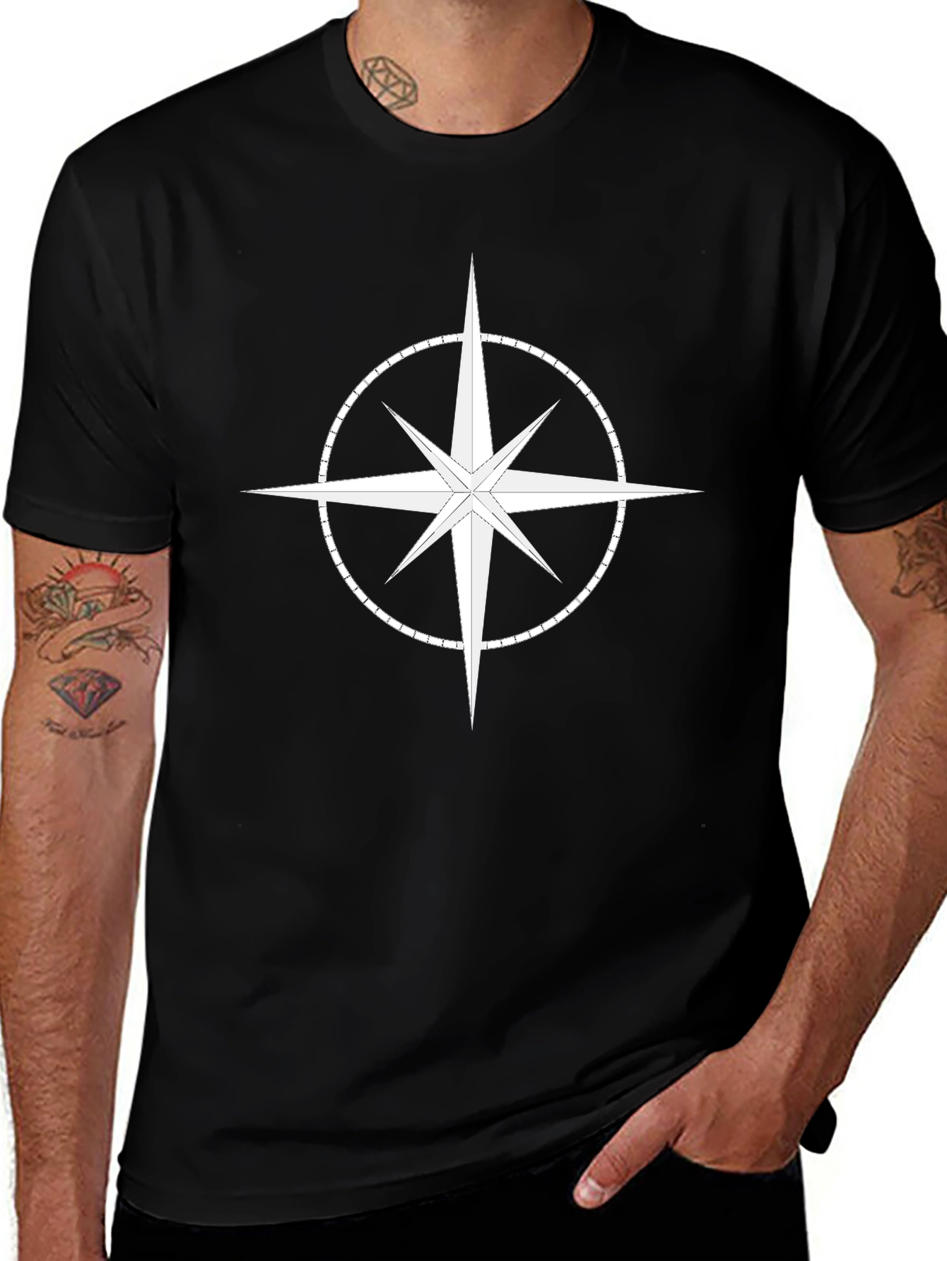 Compass Star Graphic T-Shirt - Stylish Black Cotton Tee