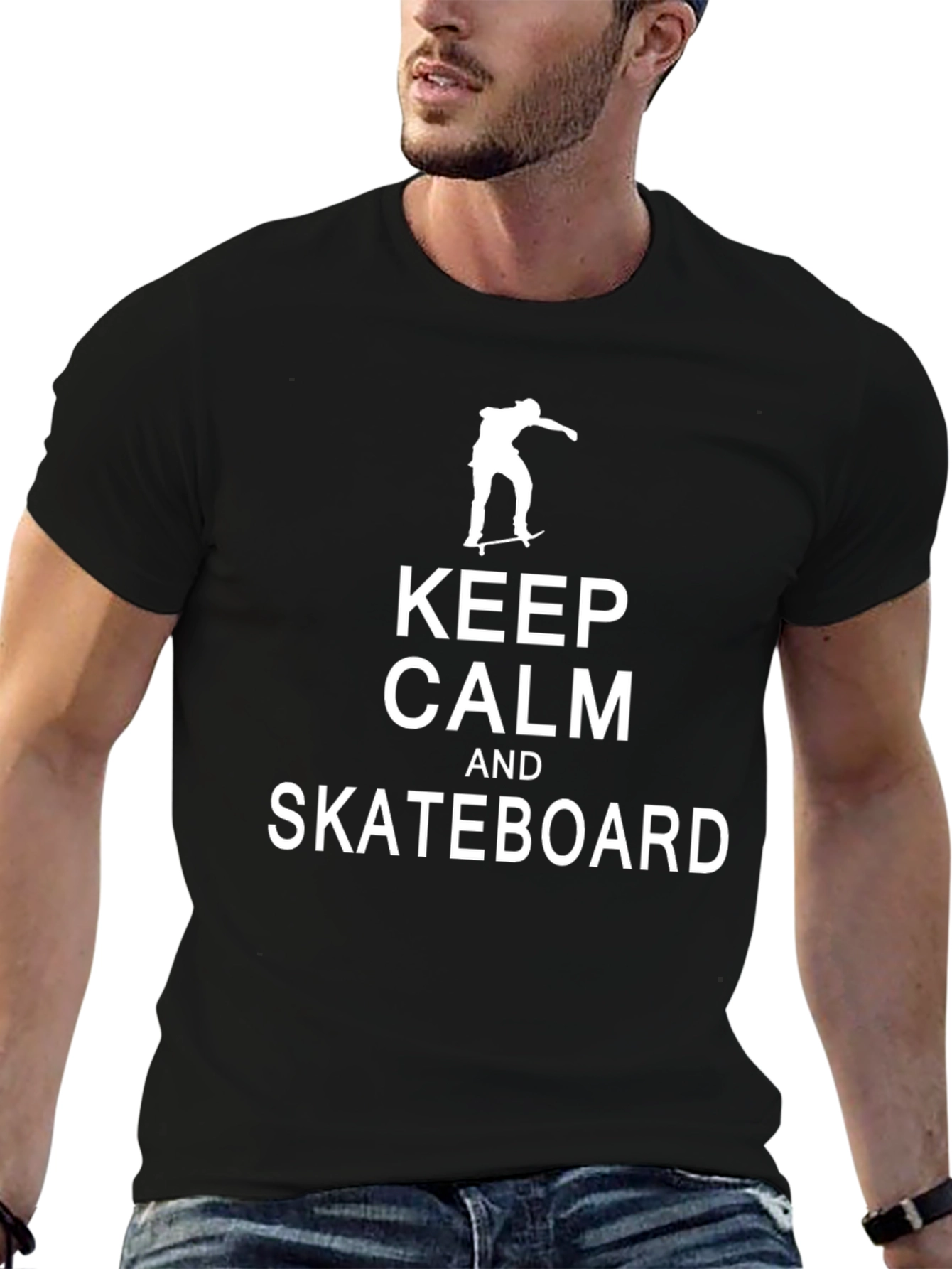 Keep Calm & Skateboard Black Graphic Tee