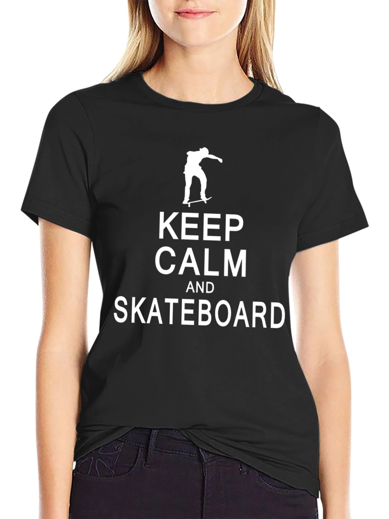 Keep Calm & Skateboard Black Graphic Tee