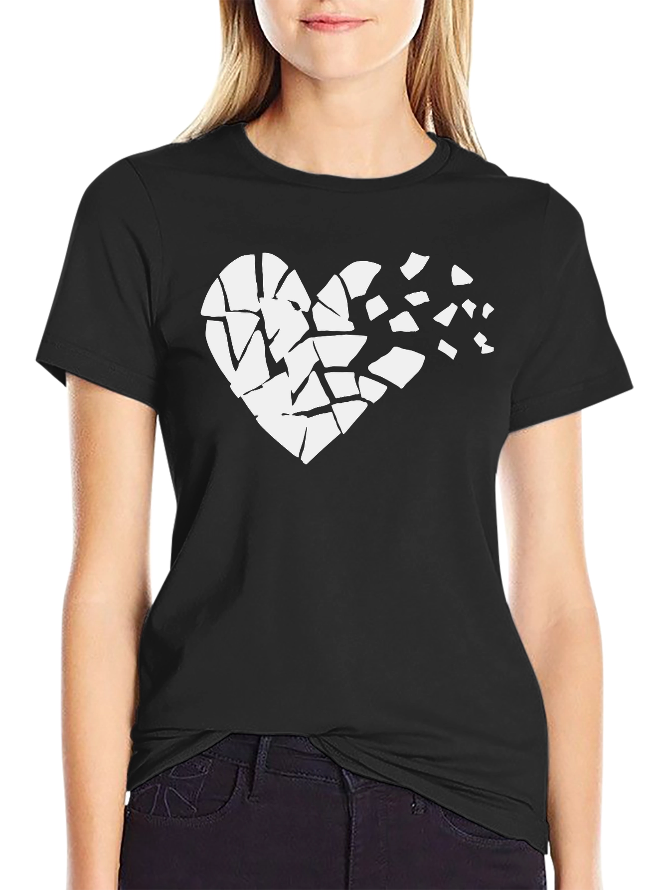 Broken Heart Graphic Black T-Shirt