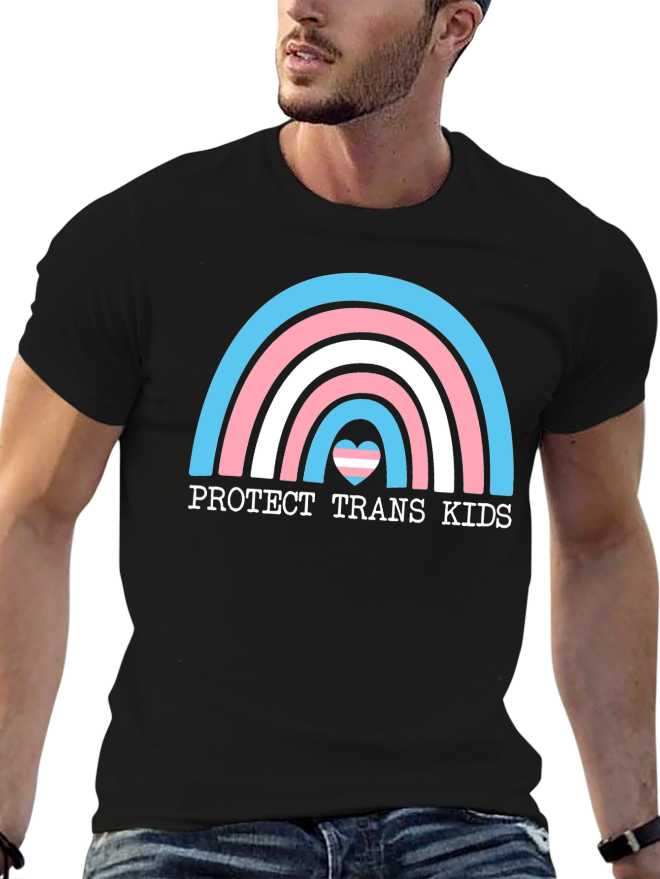 Protect Trans Kids T-Shirt - Rainbow Heart Design