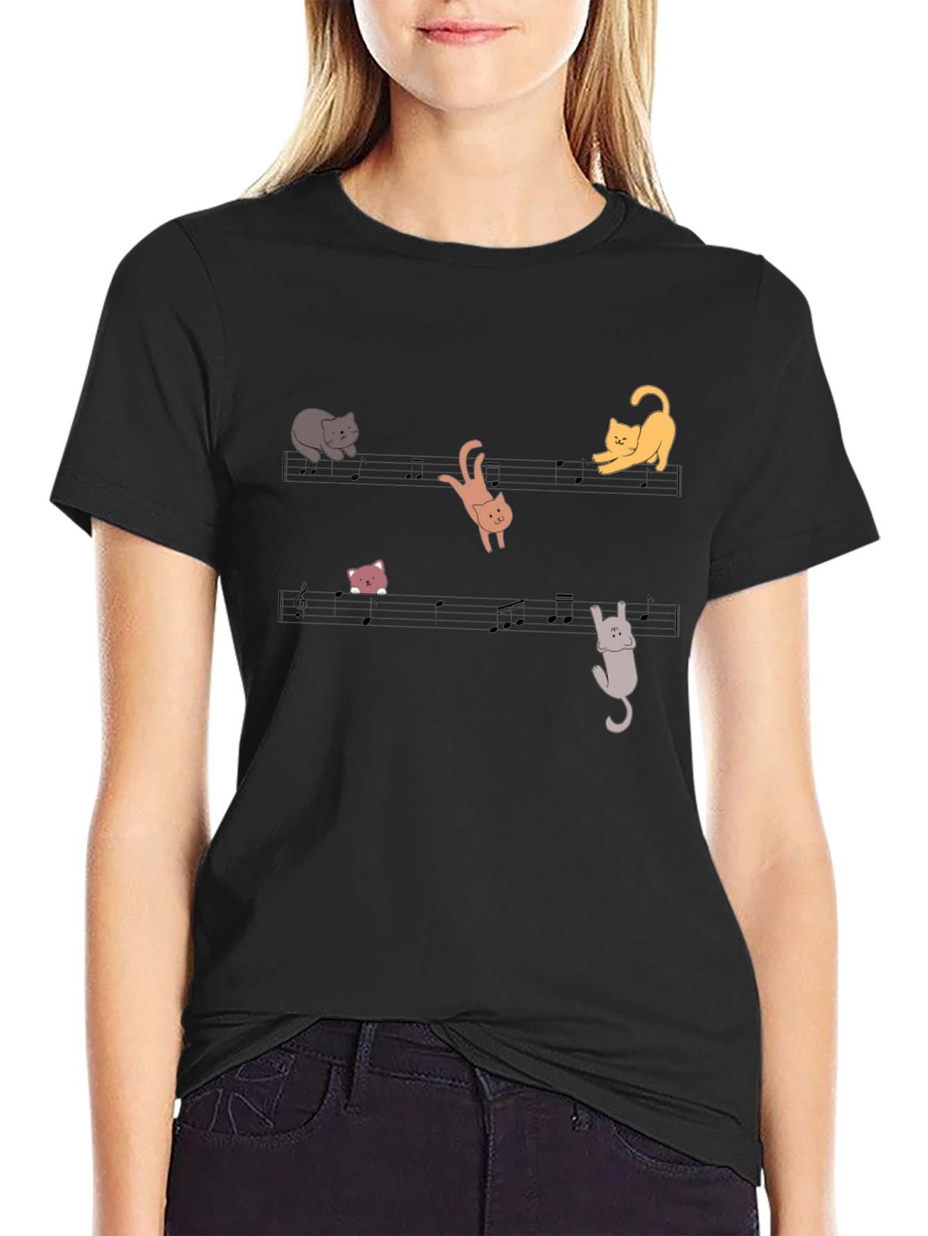 Musical Cats T-Shirt - Black Cotton Tee