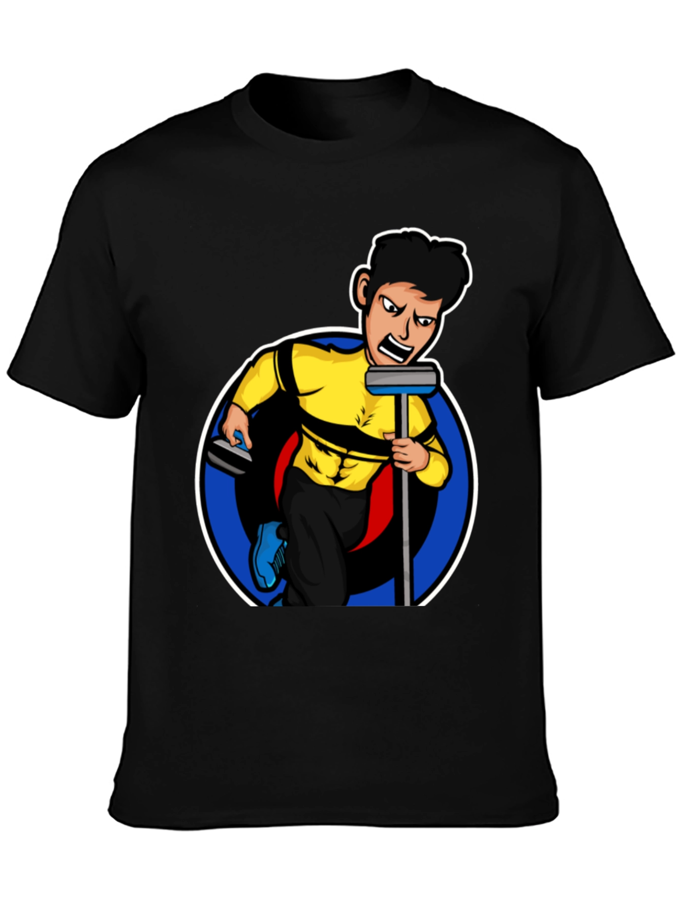 Curling Cartoon Graphic Tee - Black