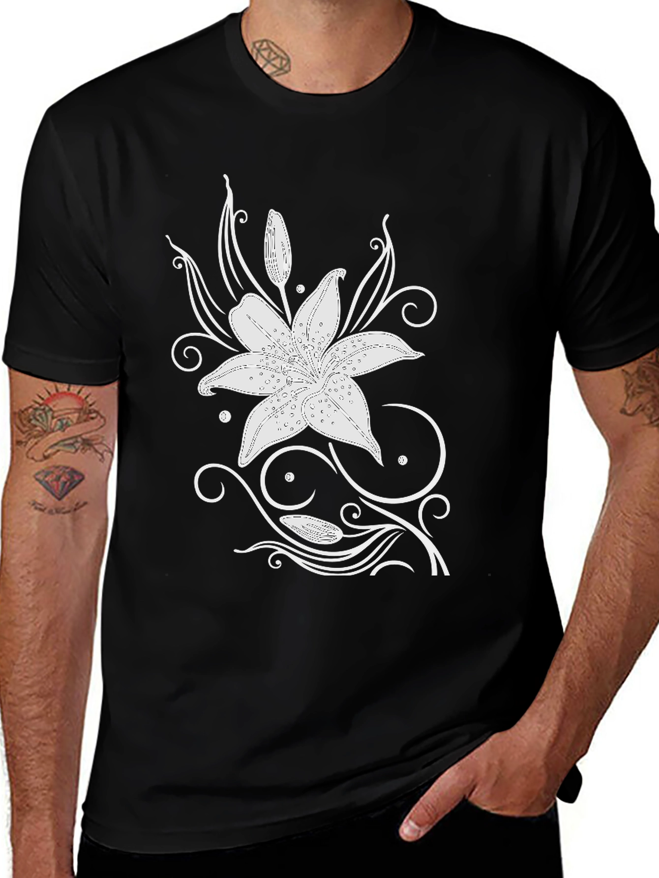 Black Lily Graphic Tee - Stylish Mens T-Shirt
