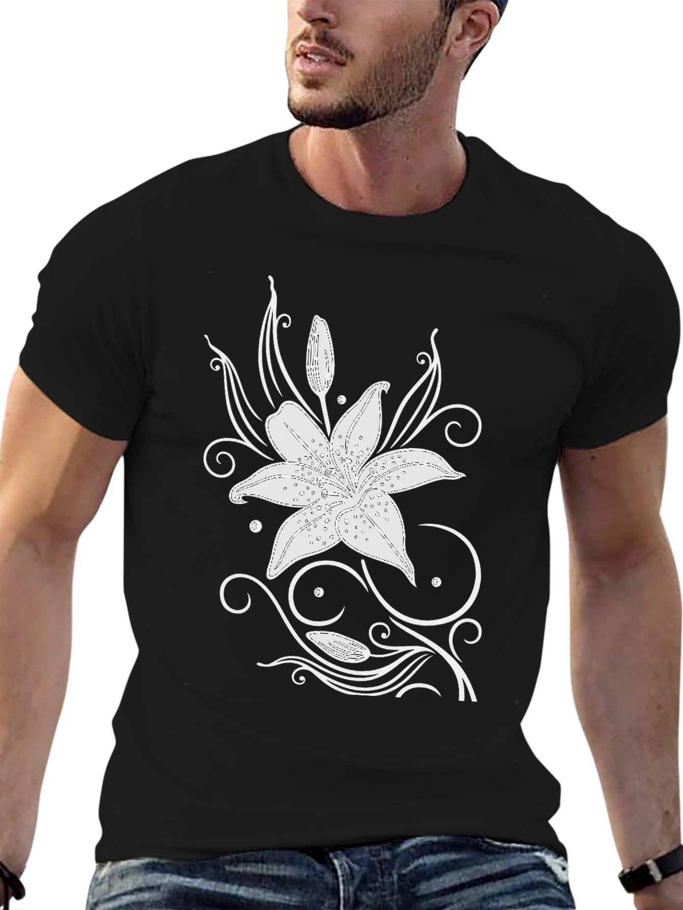 Black Lily Graphic Tee - Stylish Mens T-Shirt