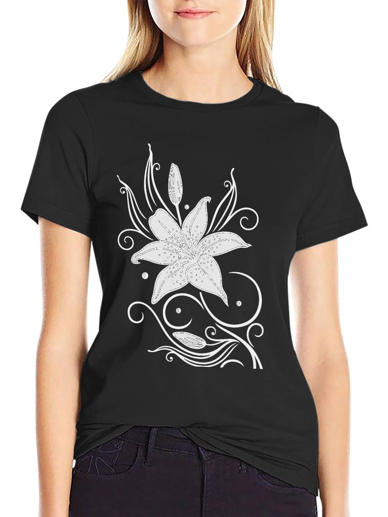 Black Lily Graphic Tee - Stylish Mens T-Shirt