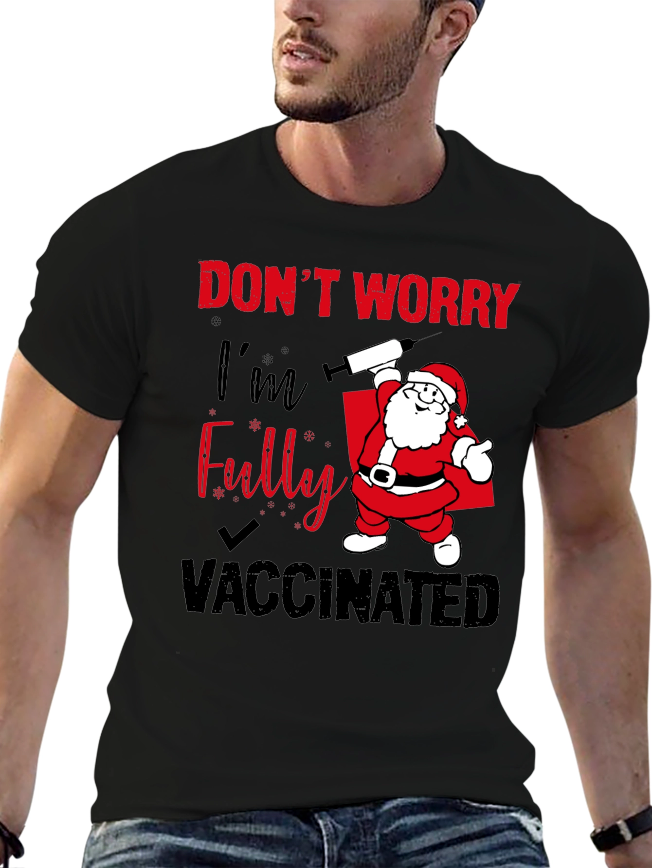 Santa Vaccinated T-Shirt Holiday Festive Tee