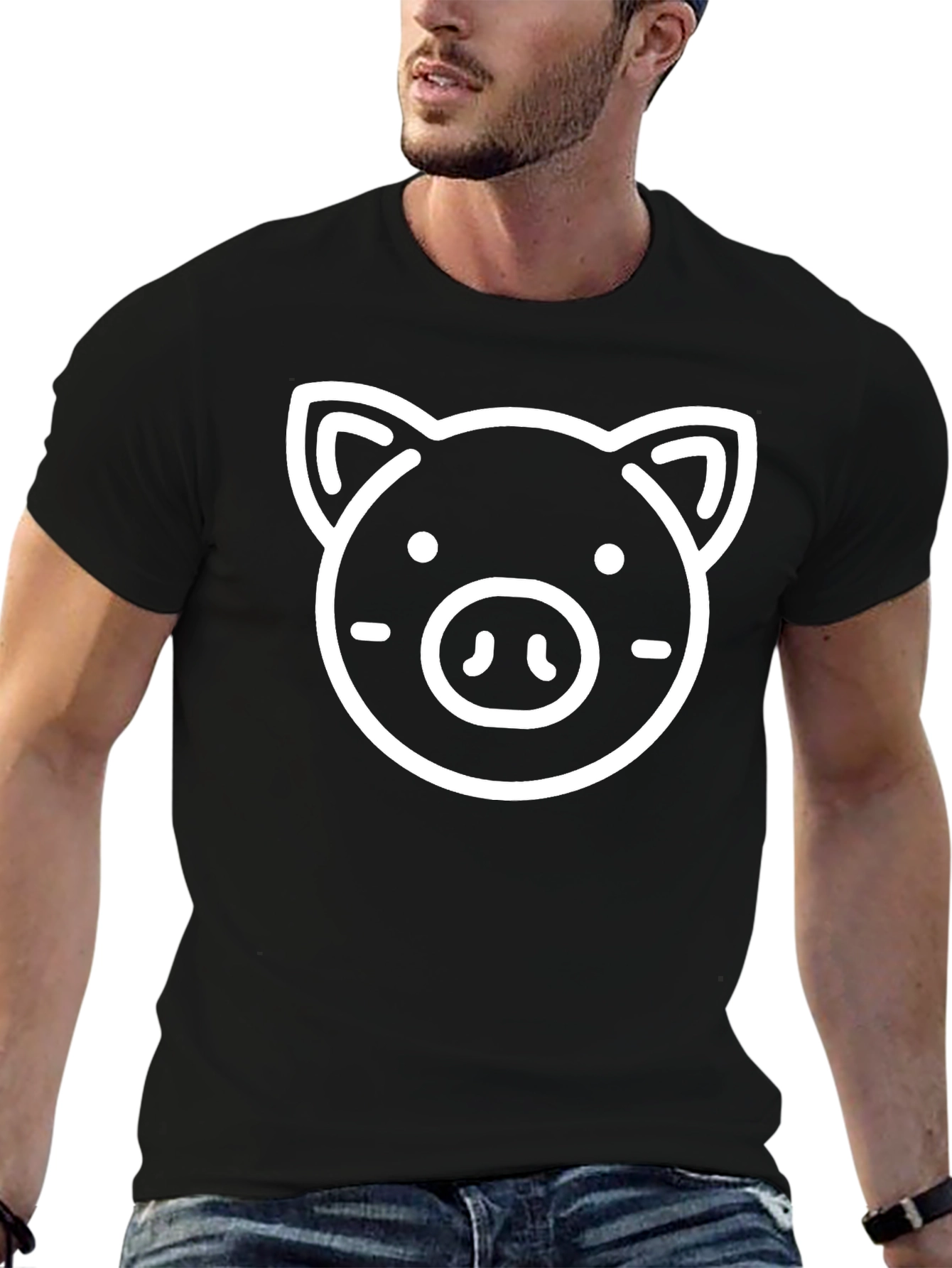 Pig Graphic Tee - Black Cotton T-Shirt