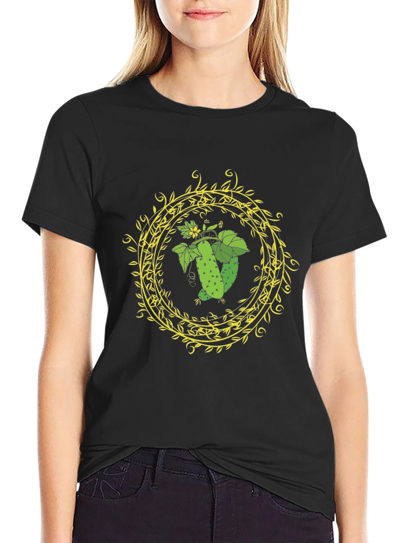 Cucumber Ring Graphic Tee - Black Cotton T-Shirt