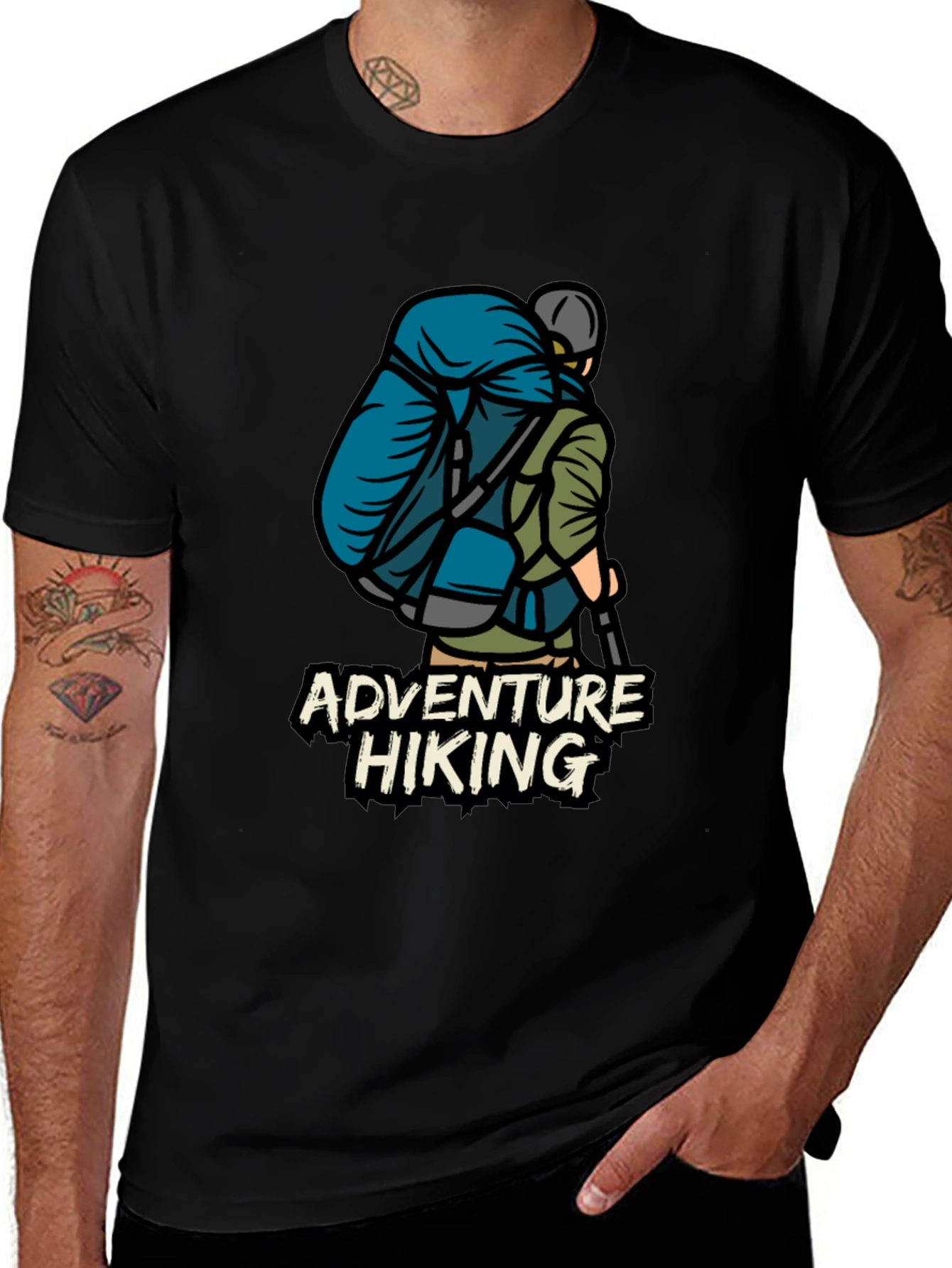 Adventure Hiking Graphic Tee - Black Cotton T-Shirt