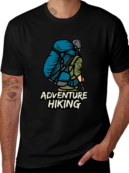 Adventure Hiking Graphic Tee - Black Cotton T-Shirt