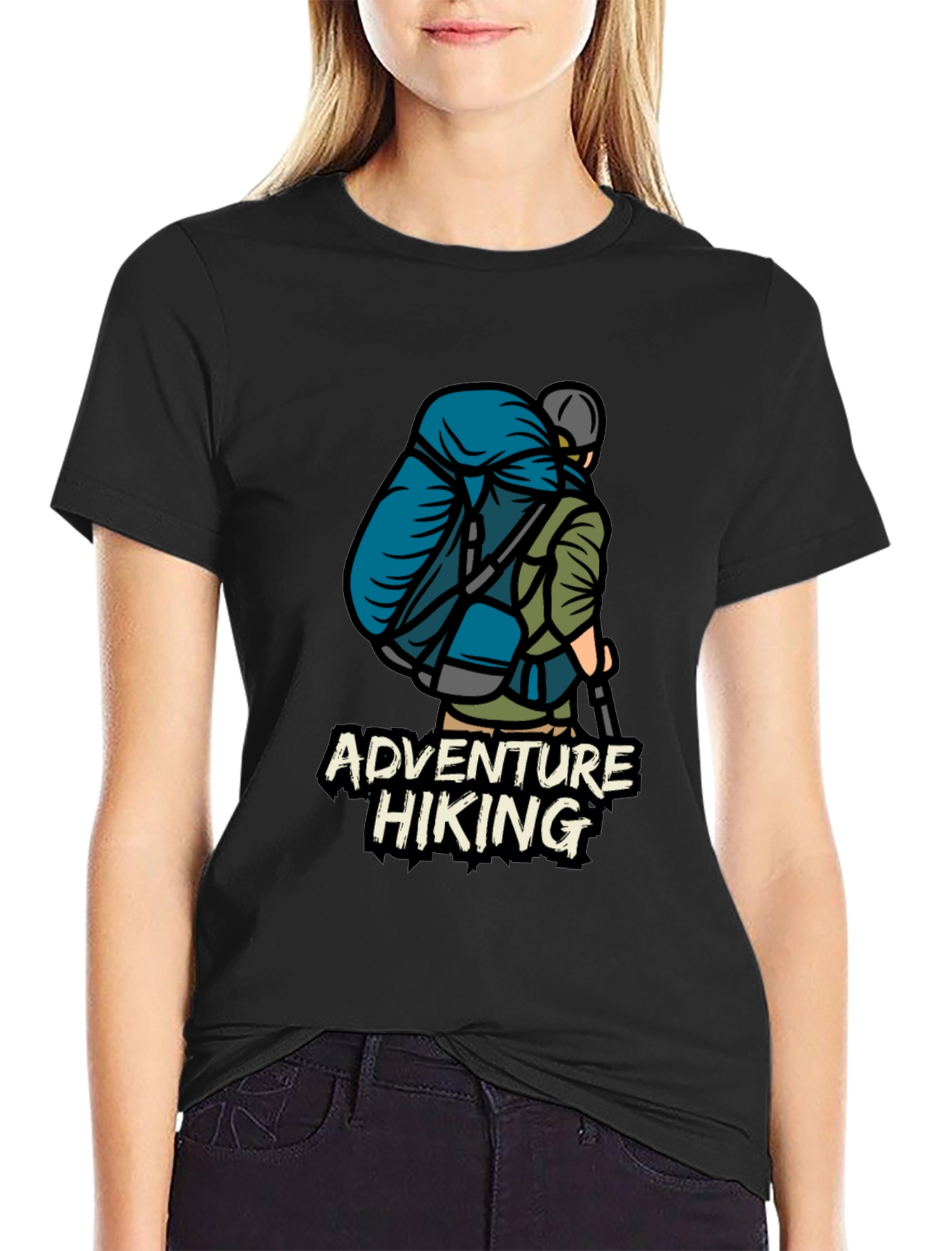 Adventure Hiking Graphic Tee - Black Cotton T-Shirt