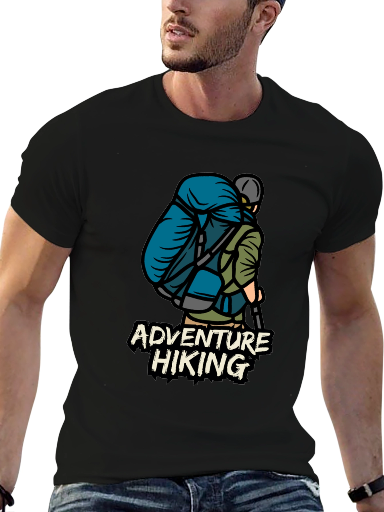 Adventure Hiking Graphic Tee - Black Cotton T-Shirt