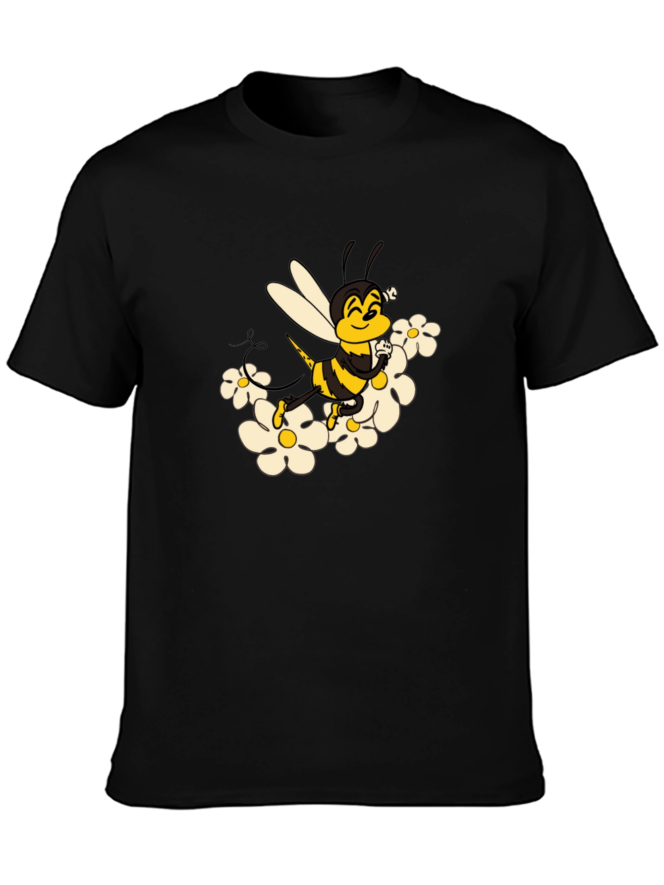 Bee and Daisy Graphic Print Black Tee