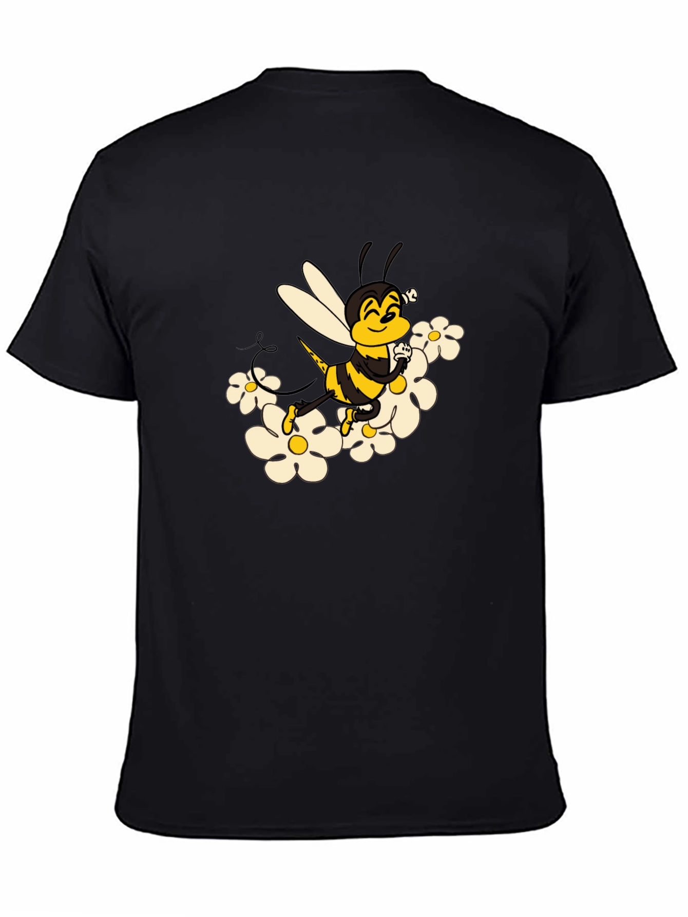 Bee and Daisy Graphic Print Black Tee