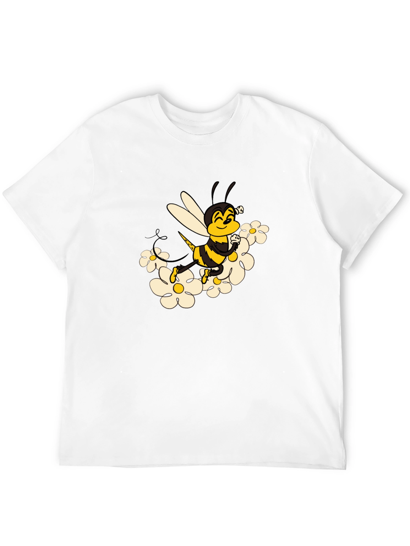Bee and Daisy Graphic Print Black Tee