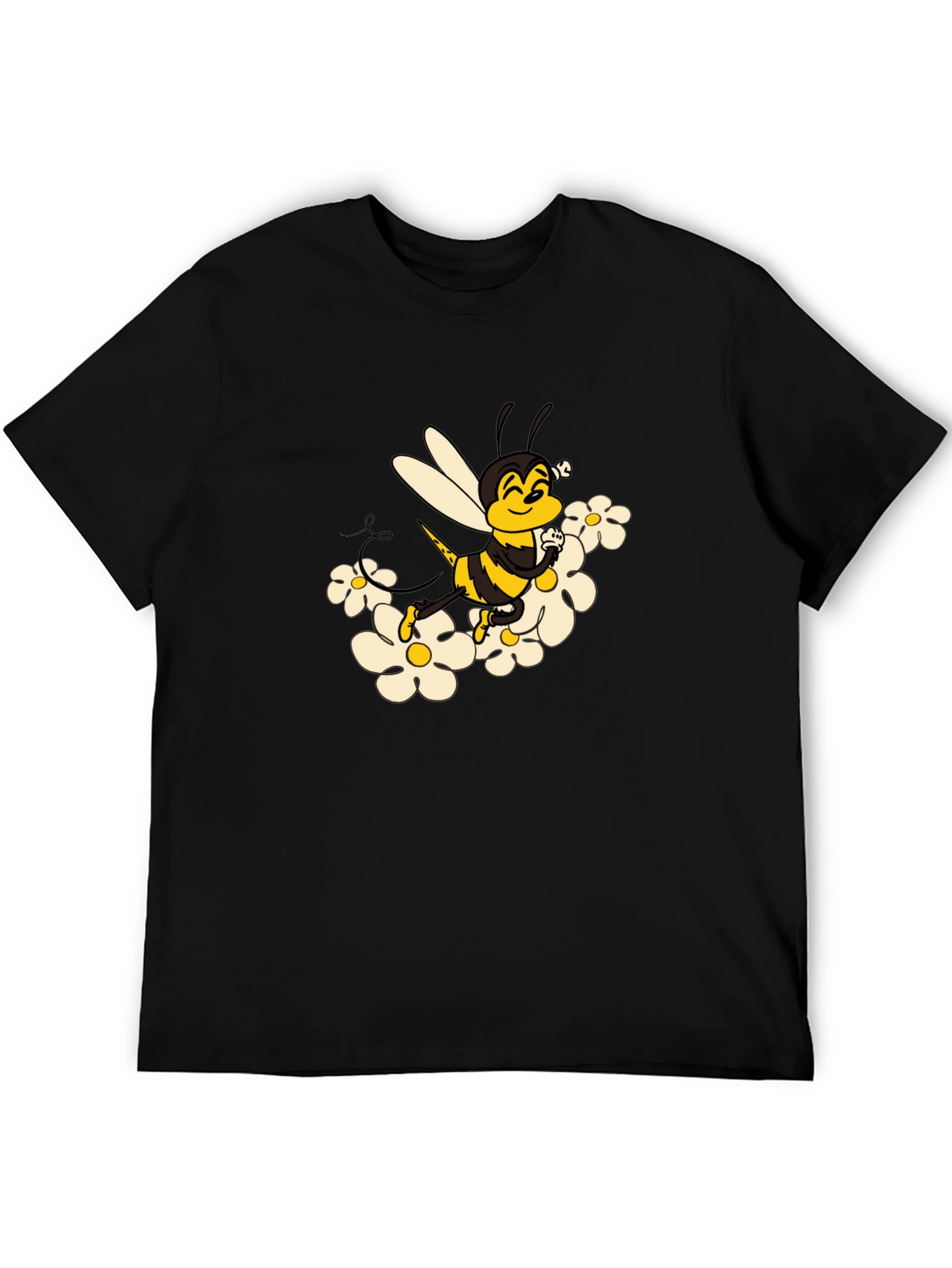 Bee and Daisy Graphic Print Black Tee