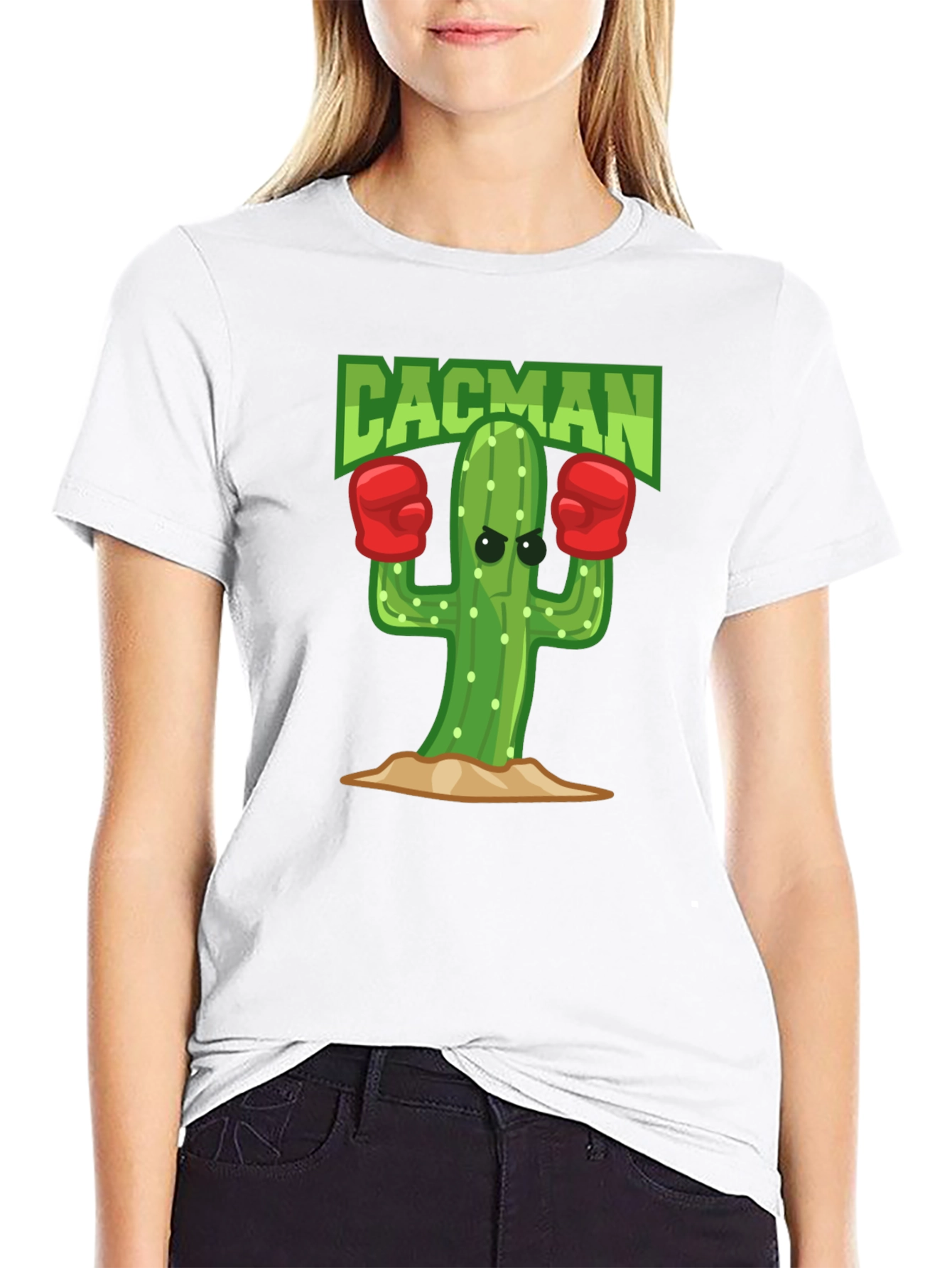 Cacman Cactus Boxer Black T-Shirt