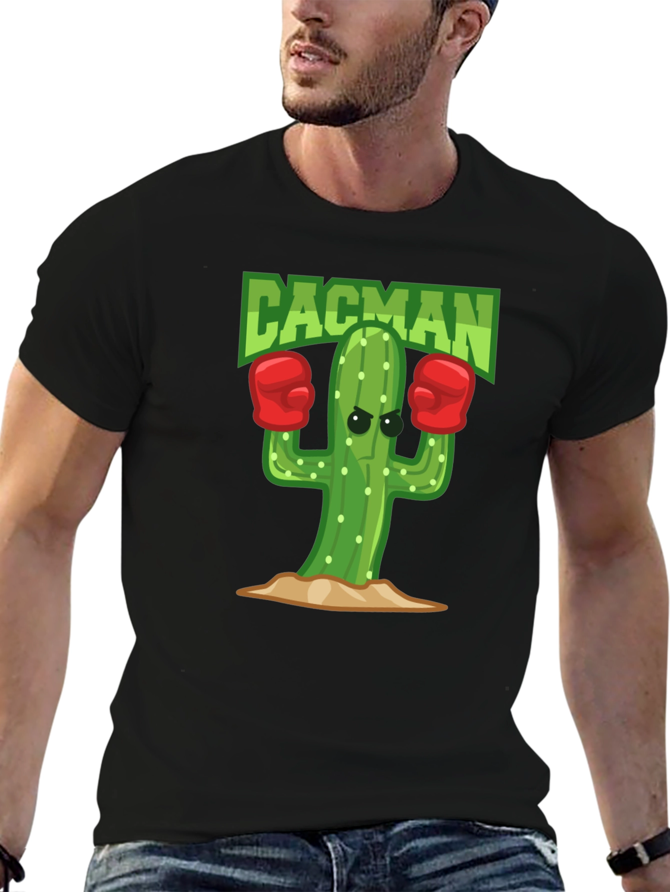 Cacman Cactus Boxer Black T-Shirt