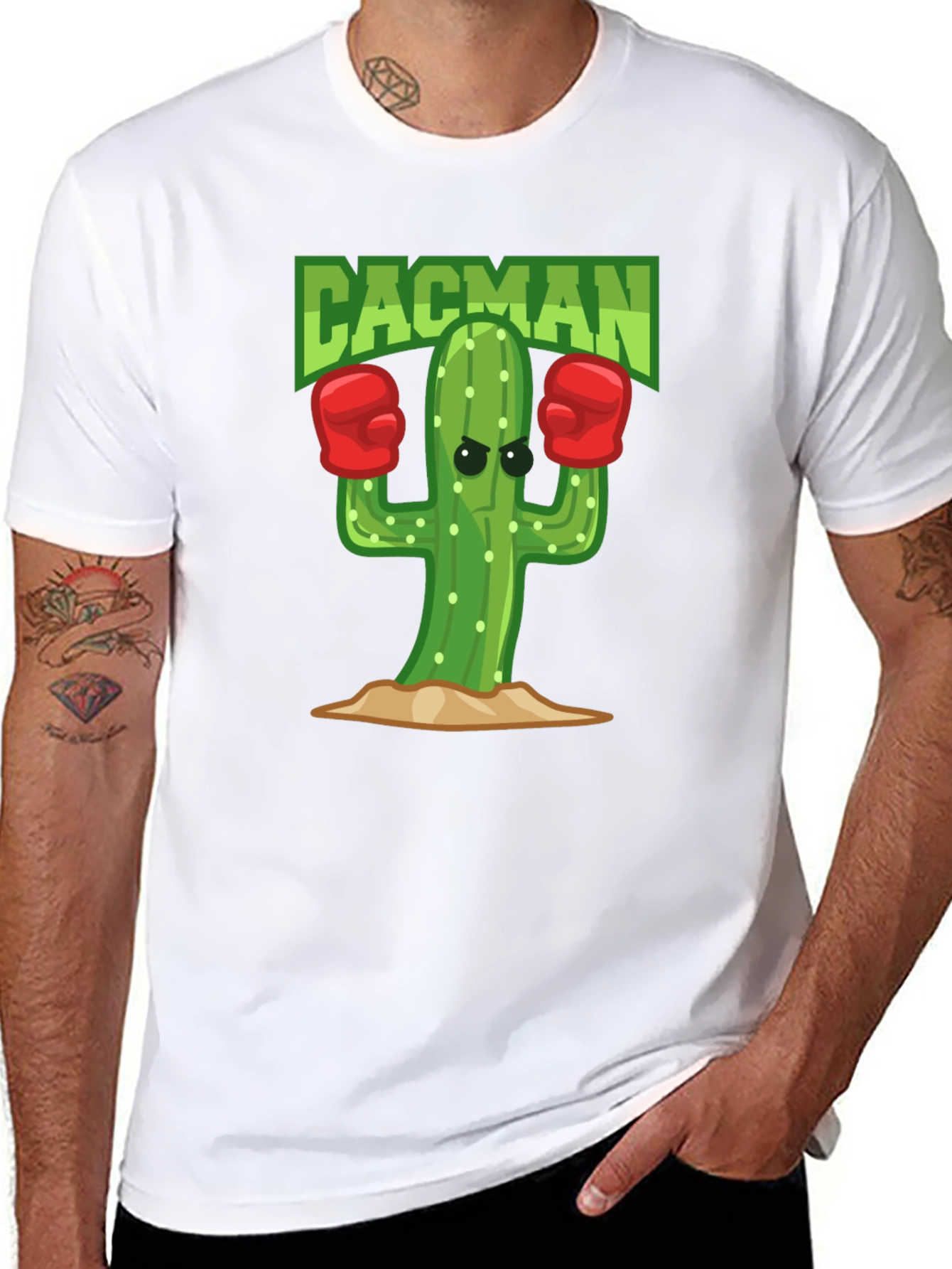 Cacman Cactus Boxer Black T-Shirt