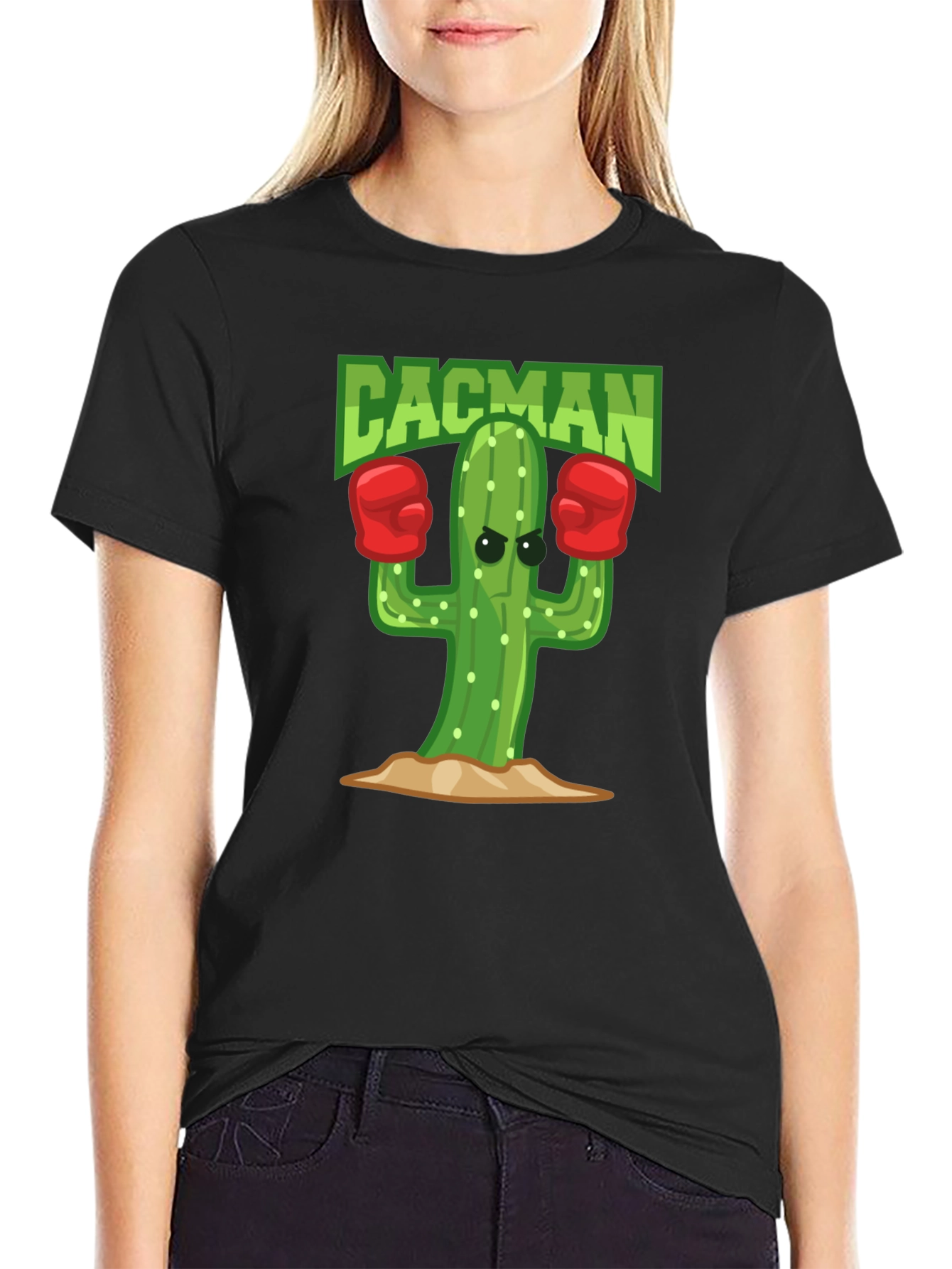 Cacman Cactus Boxer Black T-Shirt