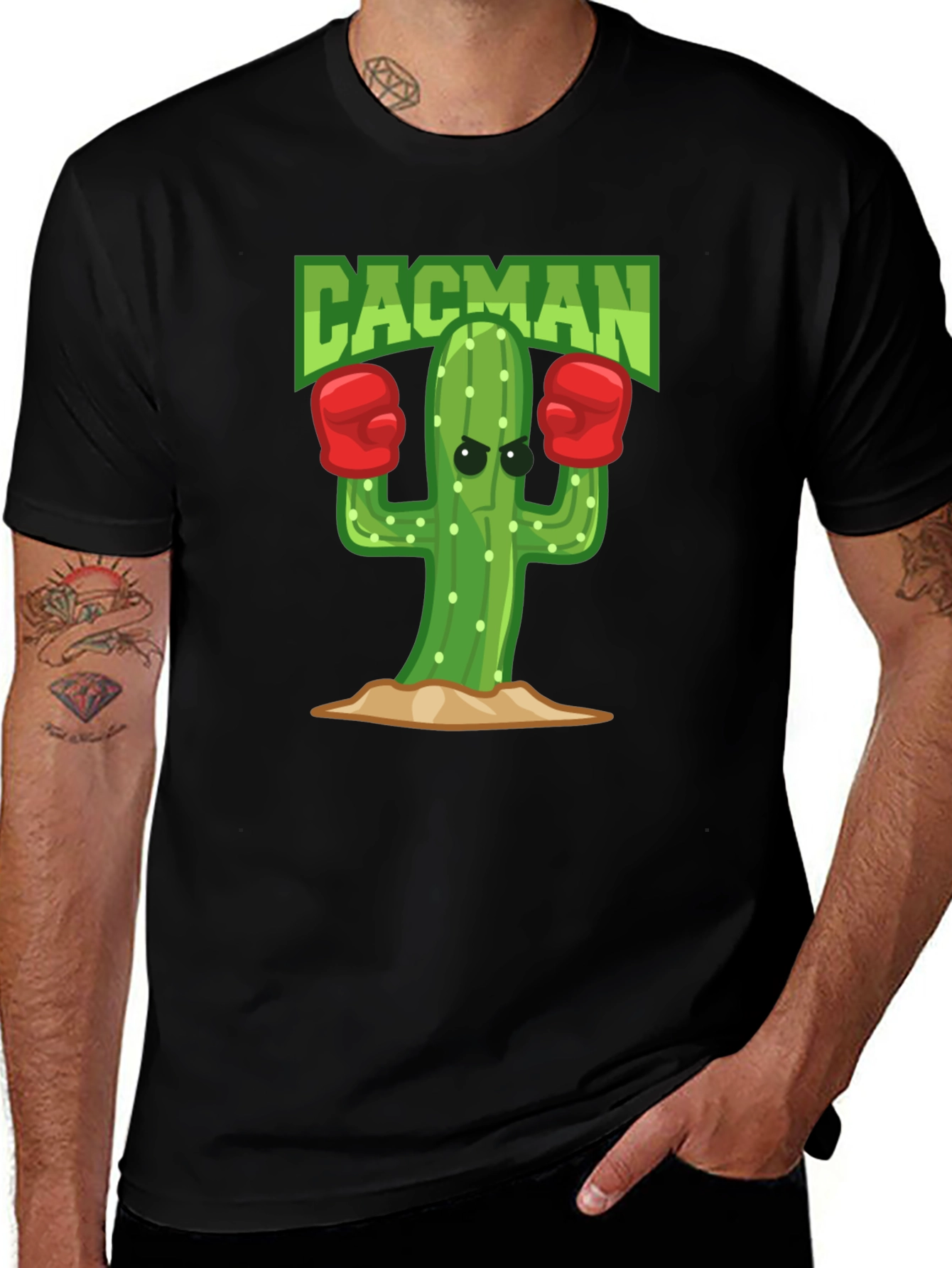 Cacman Cactus Boxer Black T-Shirt