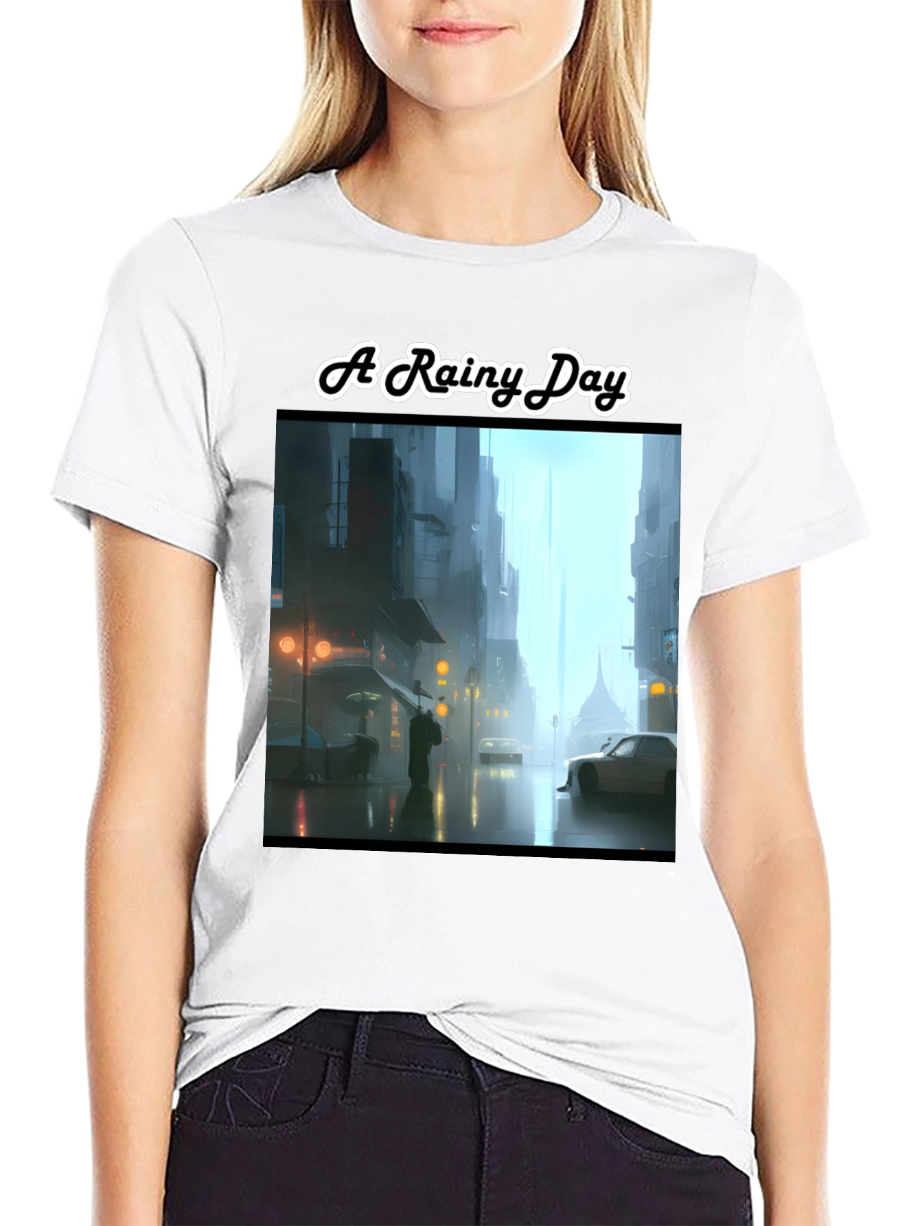 Rainy Day Cityscape Graphic Tee - Stylish & Unique