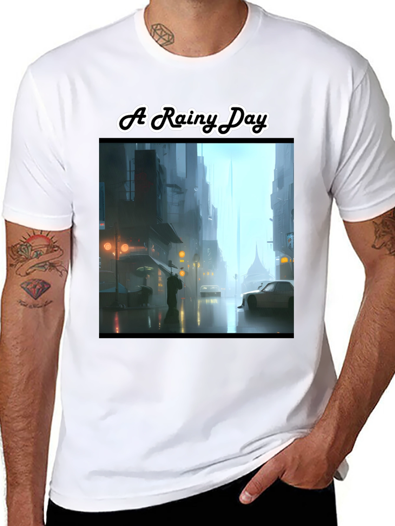 Rainy Day Cityscape Graphic Tee - Stylish & Unique