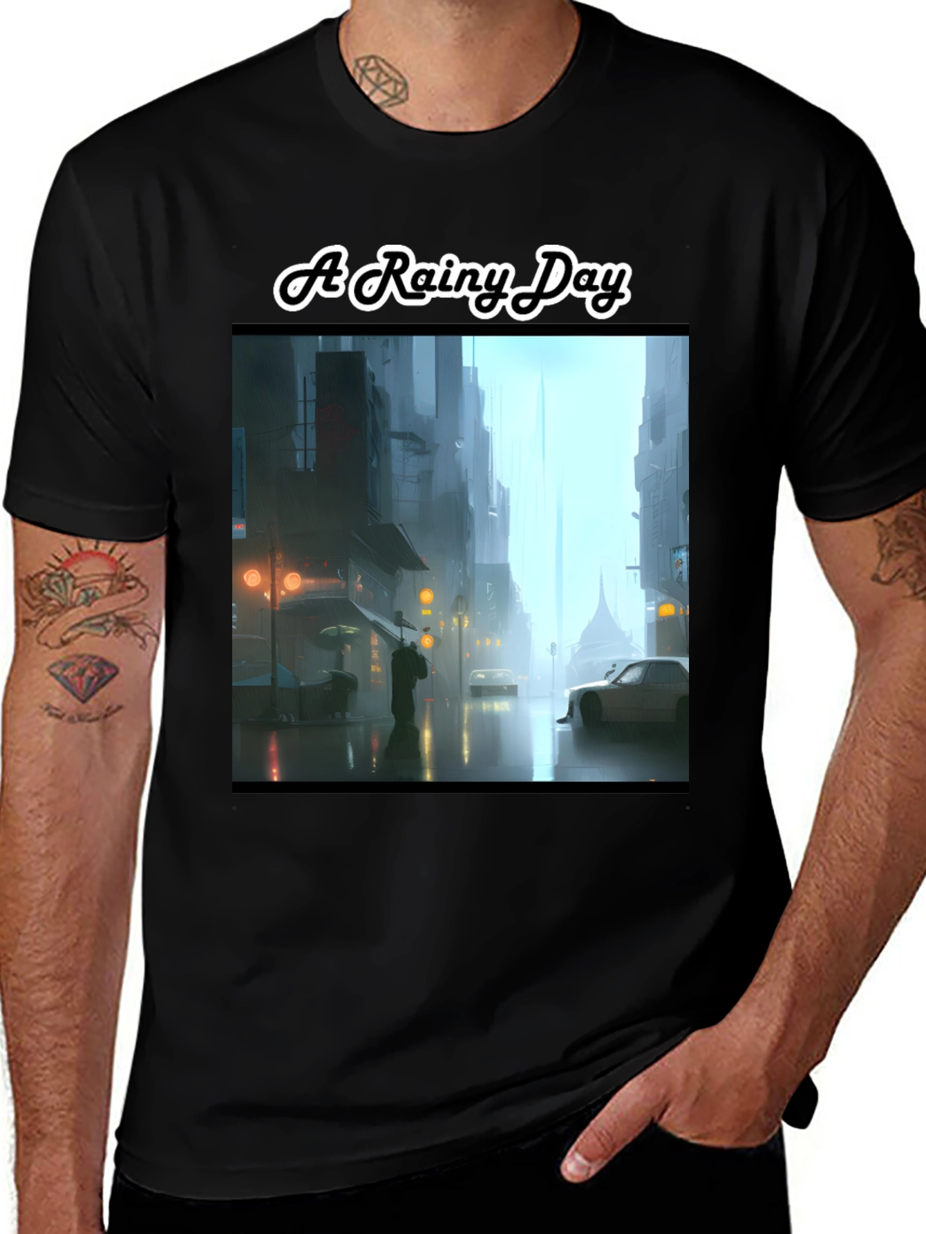 Rainy Day Cityscape Graphic Tee - Stylish & Unique