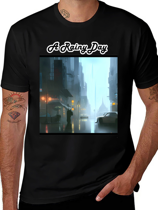 Rainy Day Cityscape Graphic Tee - Stylish & Unique