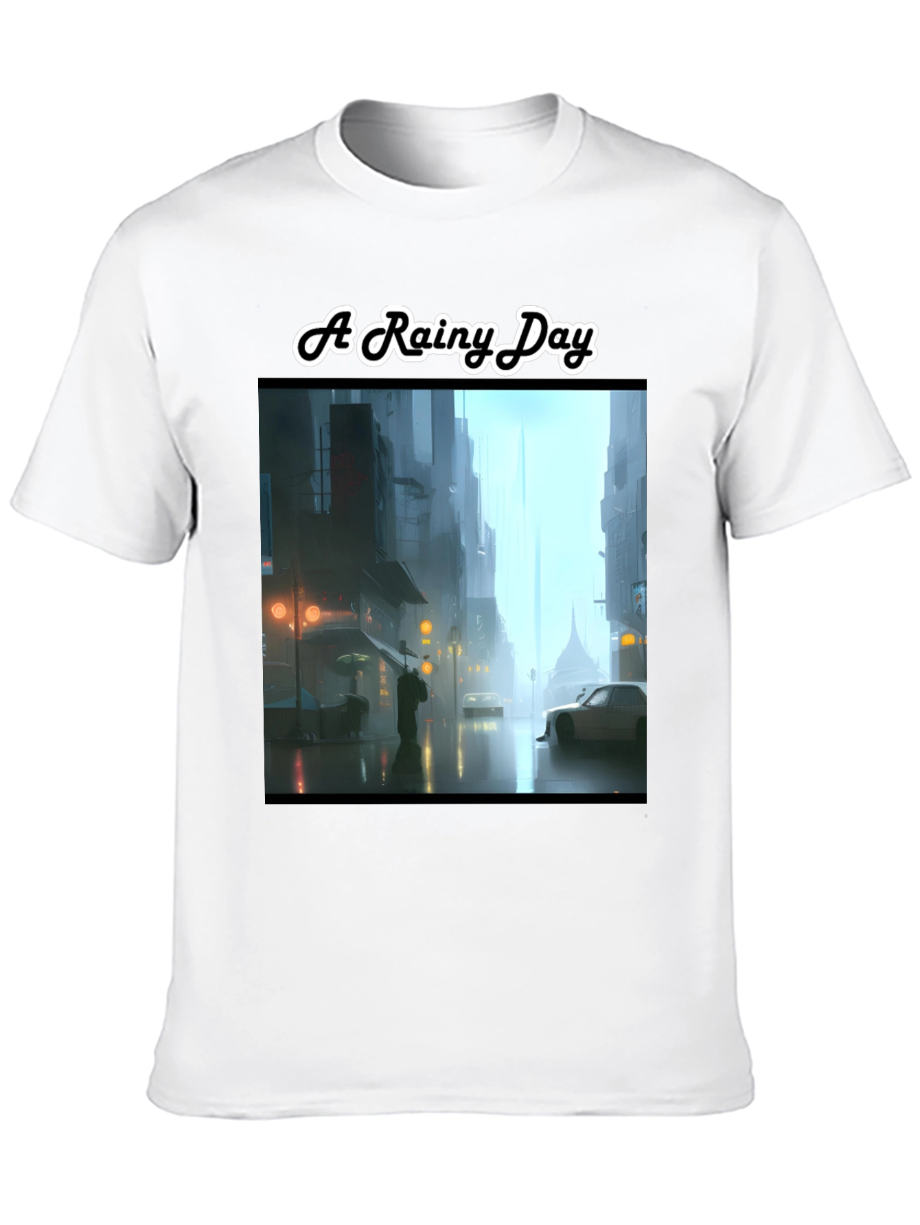 Rainy Day Cityscape Graphic Tee - Stylish & Unique